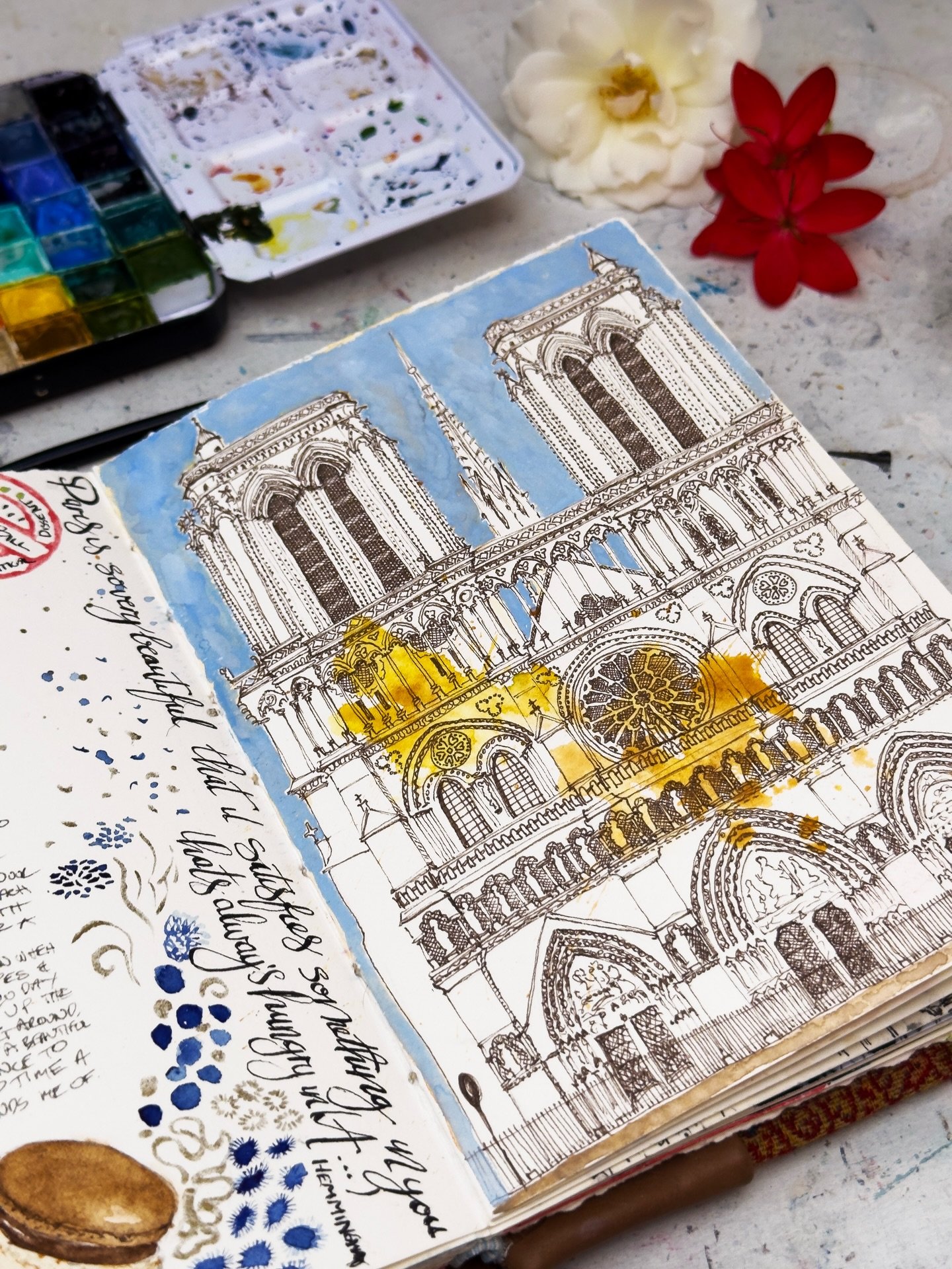 A week in Paris- much eating and walking. Had we been there longer we may have tried everyone of the Pierre Hermes macarons, my taste buds swoon just thinking of them, each one a tiny food adventure.
And Notre Dame, how glorious and glowing she is al