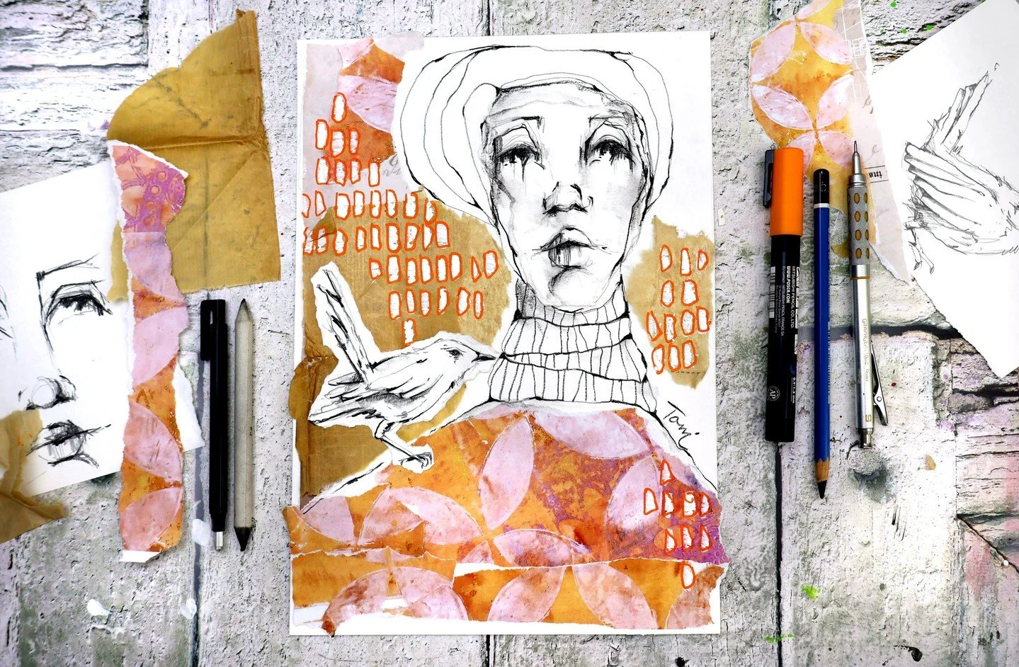 This week in the Make Create Express 26 workshop we have this gorgeous lesson with Toni Burt:⁠
"Drawn to Collage 1"⁠
⁠
Use drawings and sketches with collage elements to create intuitive, emotive artworks. In this lesson we create faces and