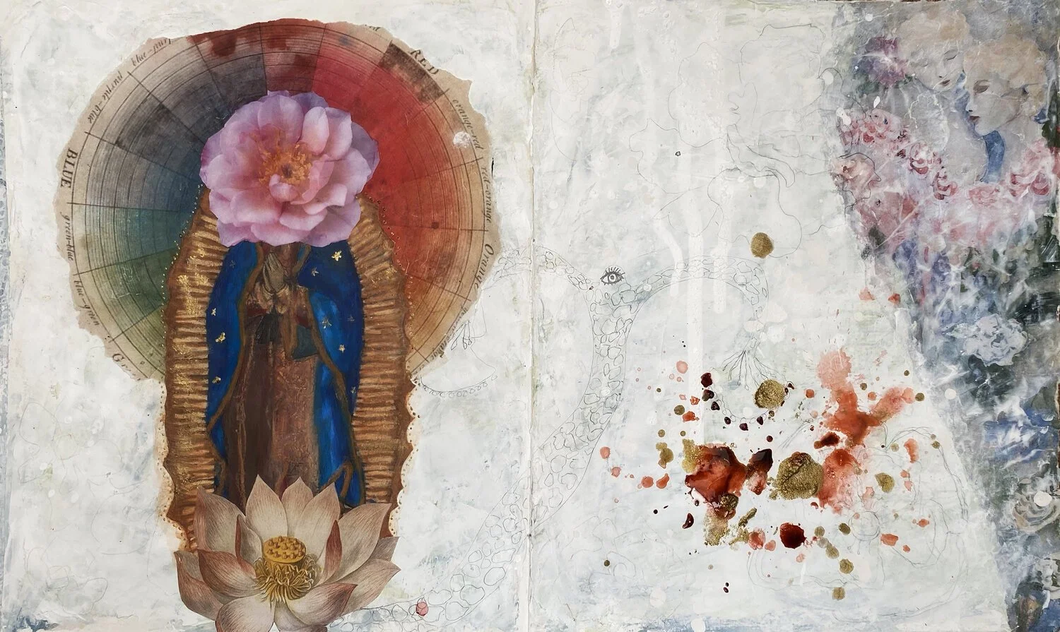 The Lovers from the tarot- art journal spread