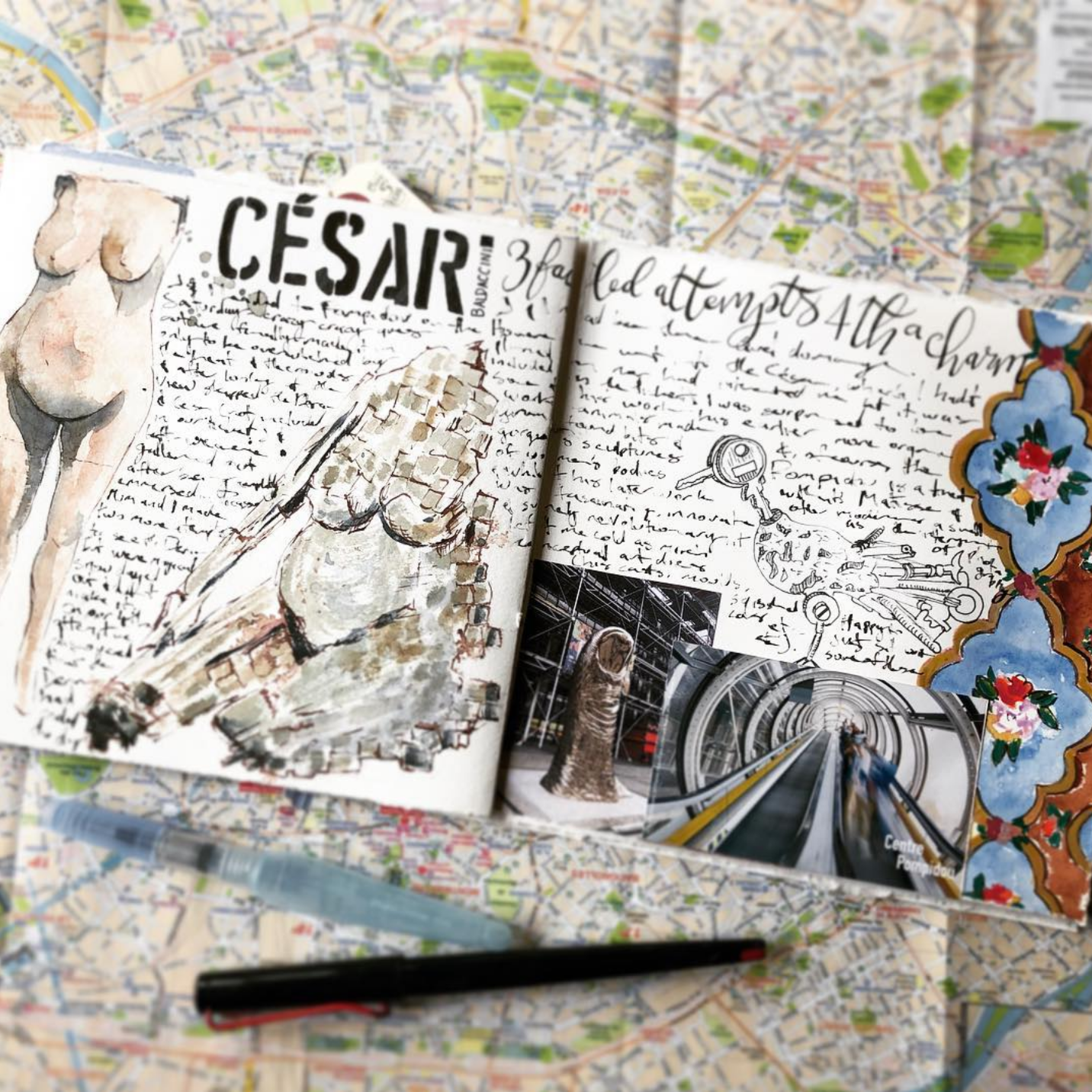 Cesar at Pompidou sketchbook spread Galia Alena.png