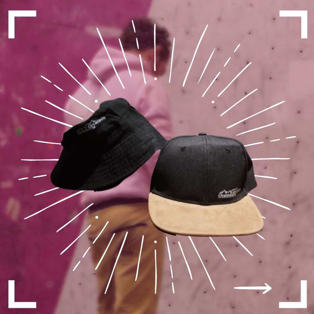 Chamb&eacute;rien(ne)s, 

Suite aux succ&egrave;s des sweats, la boutique  s'agrandit ! Nous vous proposons des bobs et casquettes chamb&eacute;ry escalade 🤩

Couleurs : Noir

Taille : 
 * Bob: taille enfants (S/M). Taille adulte (L/XL)
 * Casquette