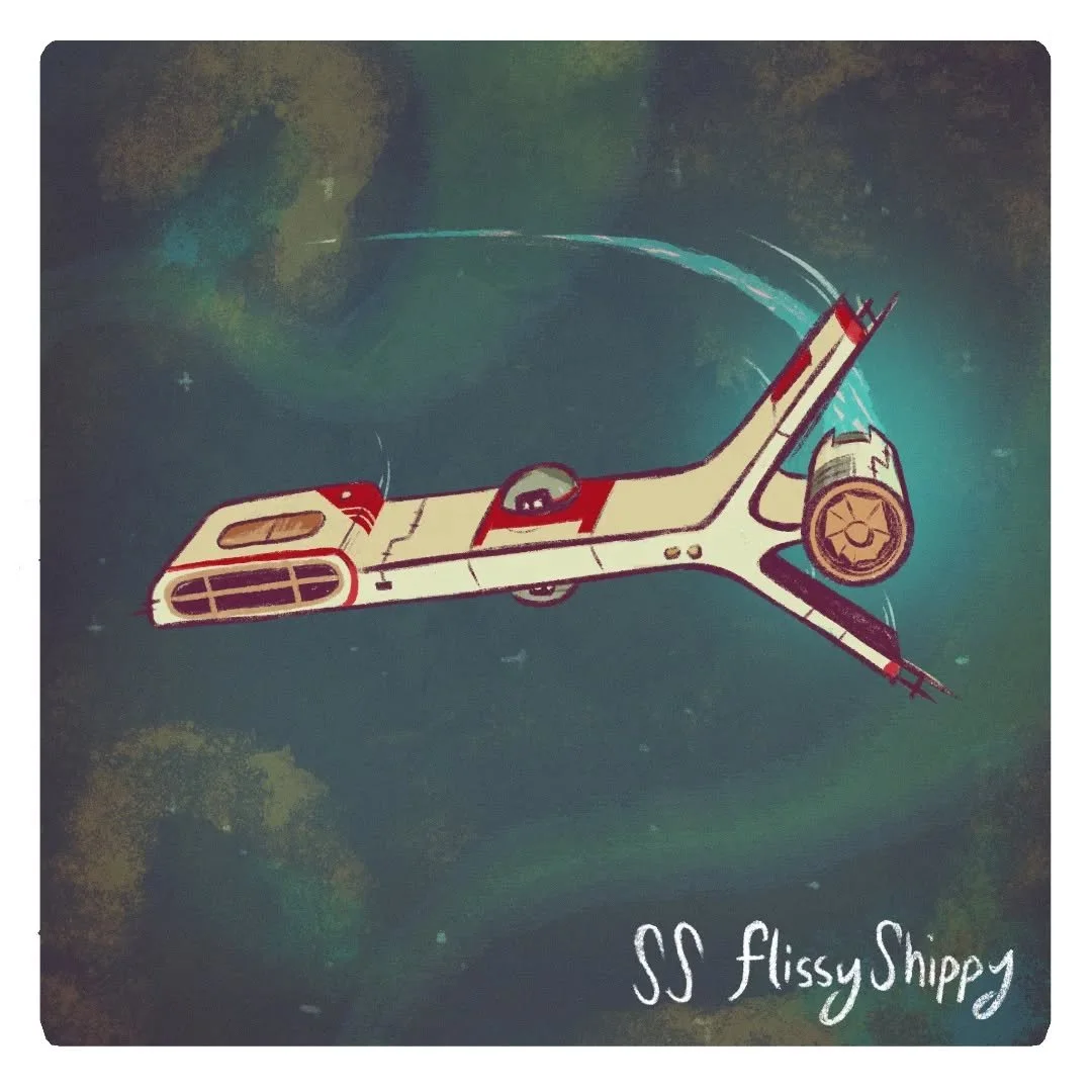 SS FlissyShippy
Things get heated this week between the Guillemot crew and the pirates of the SS FlissyShippy. ⚓
Catch up now! Link in our bio ❤ 
#travellinglightpodcast #art #illustration #space #spaceship #scifi