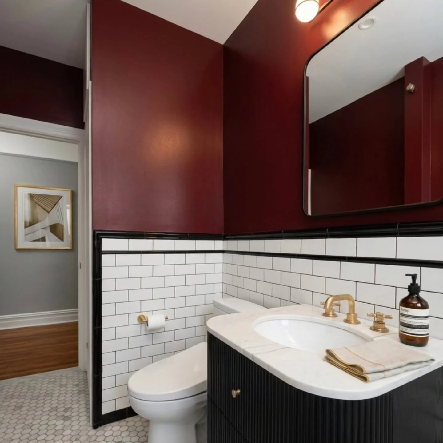 Burgundy &amp; Brass. A classic bathroom renovation for our clients in Prospect Lefferts Gardens.