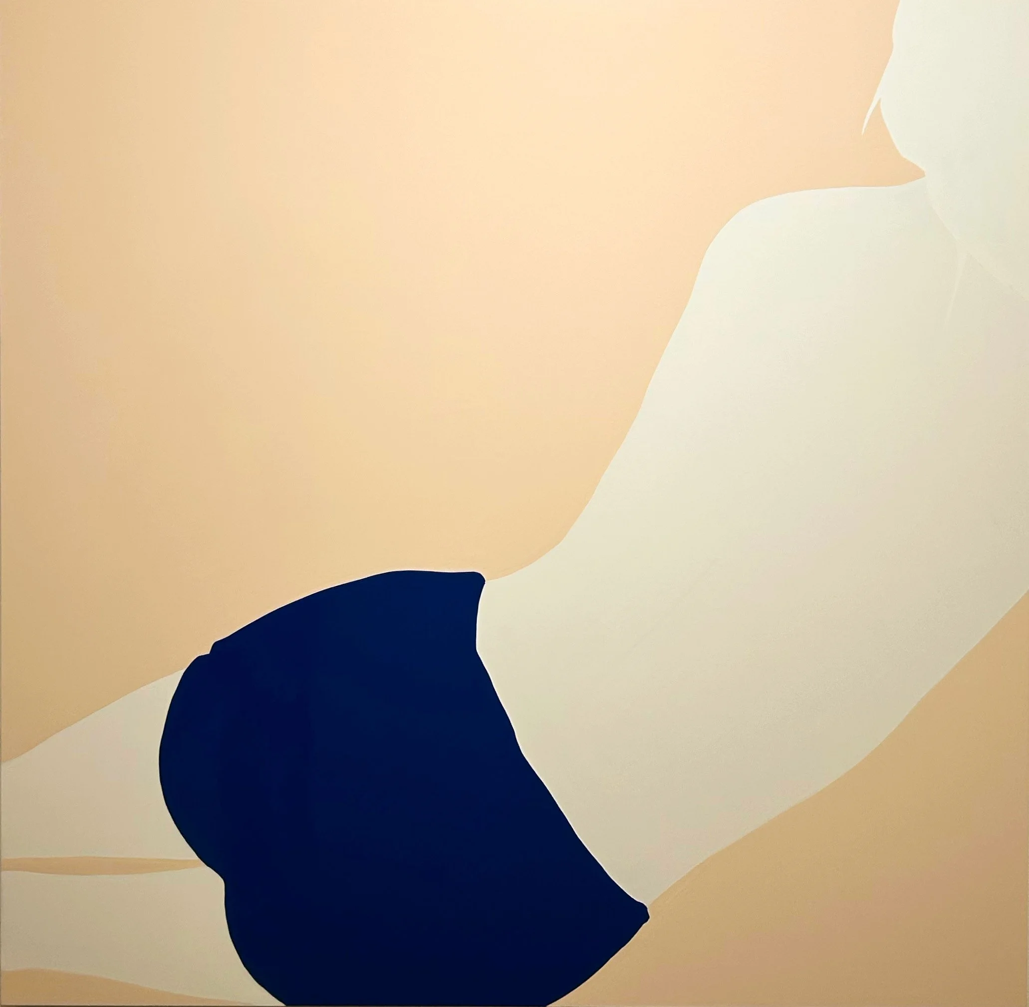 Natasha Law, Blue Cube on Pink, 2026, Gloss on aluminum, 48 x 48 inches