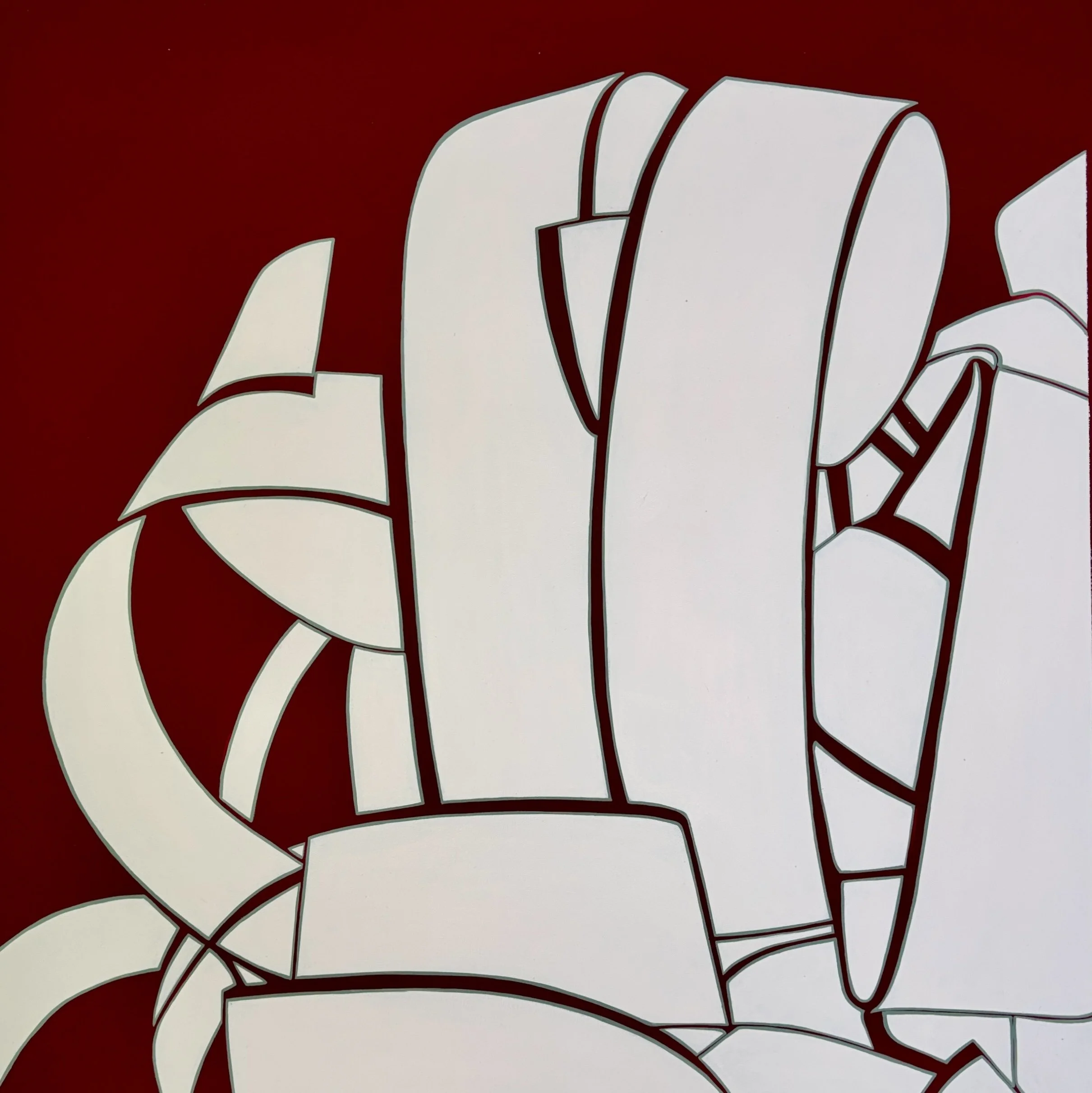 Lucy Soni, Scarlet Tiger (beginning), 2025-2026, Acrylic on canvas, 24 x 24 inches