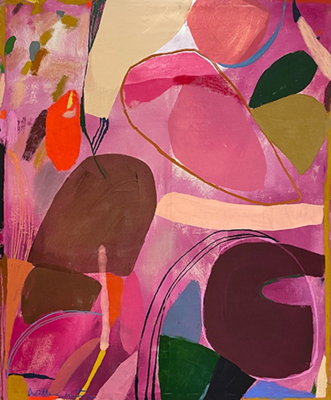 Heather Chontos, Growing Season, 2023, ink, acrylic wash, oil stick, and acrylic on cotton canvas