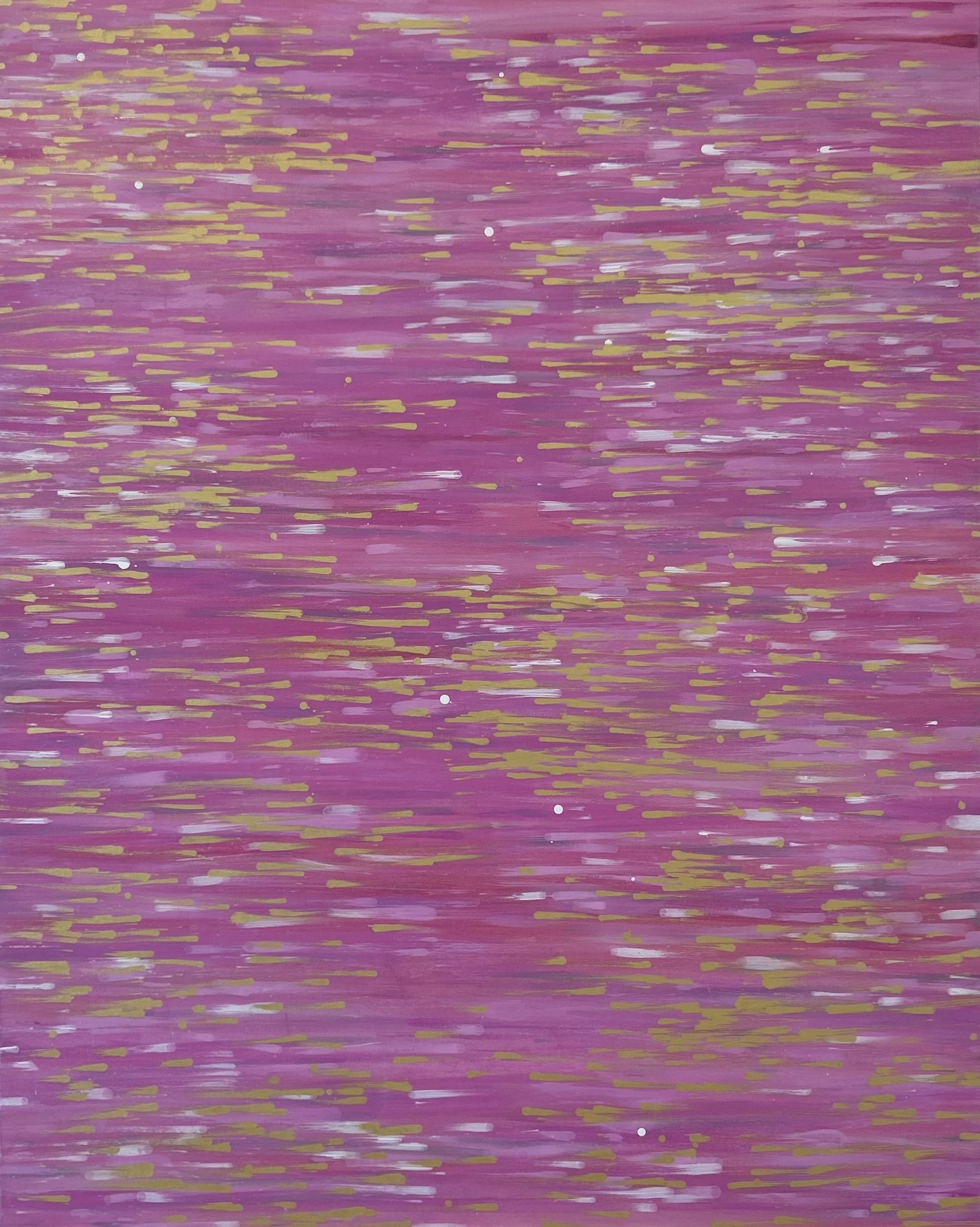 Karen Tompkins, Flux 1, 2025, Acrylic and gold powder on canvas, 60 x 48 inches