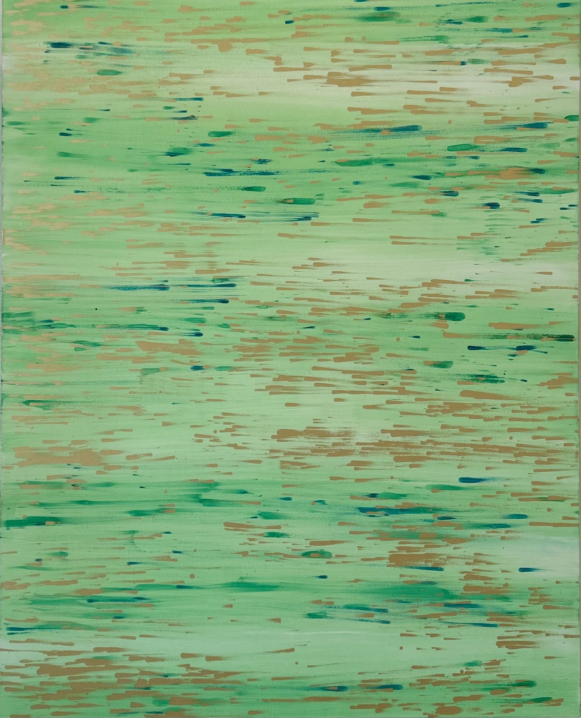 Karen Tompkins, Flux 2, 2025, Acrylic and gold powder on canvas, 60 x 48 inches