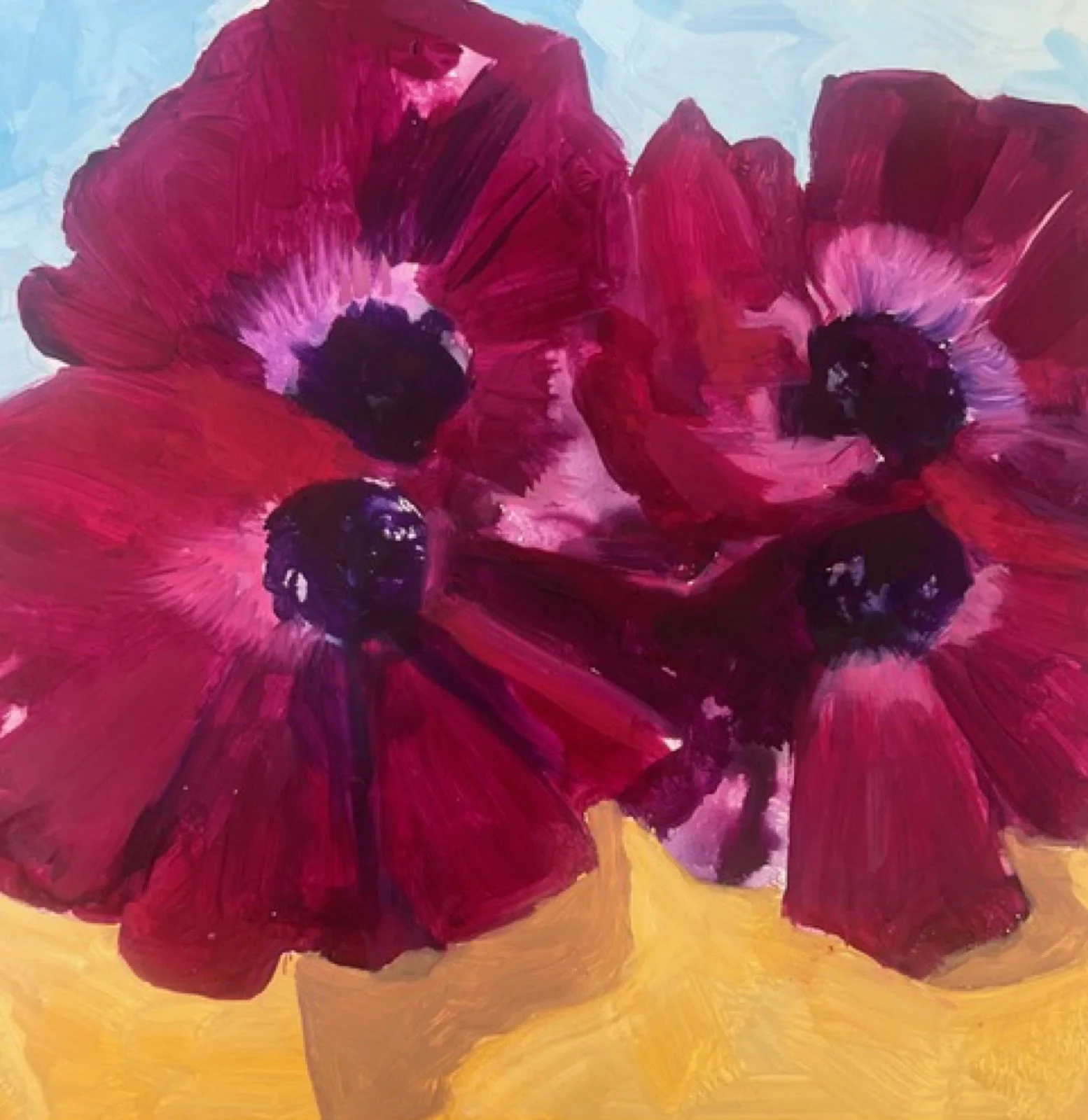 Holland Cunningham, Anemones, 2025, Oil on board, 8 x 8 inches