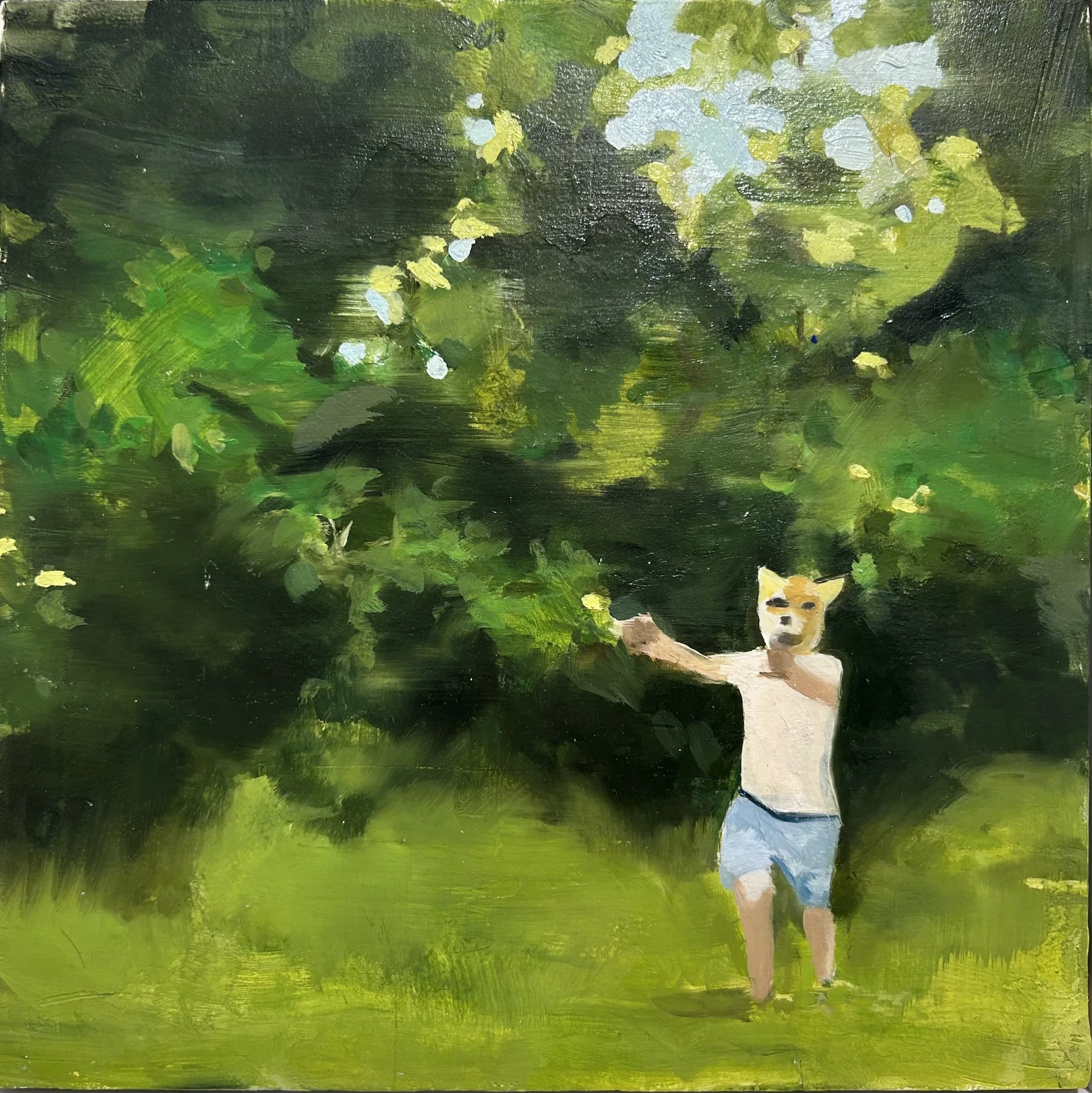 Holland Cunningham, Chase, 2025-2026, Oil on board, 10 x 10 inches, 11 x 11 inches Framed