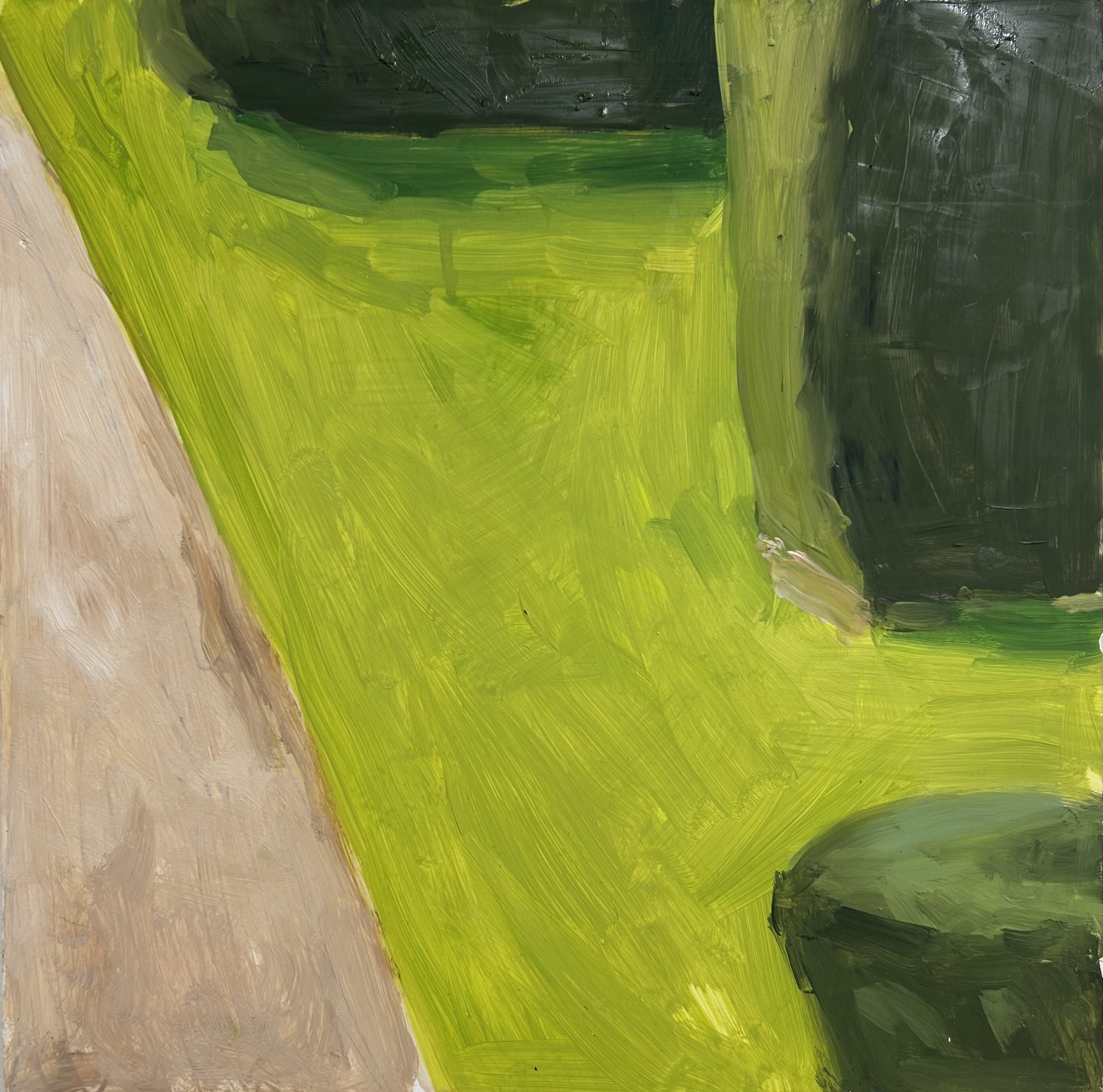 Holland Cunningham, Hedge Row I, 2025, Oil on panel, 11.8 x 11.8 inches