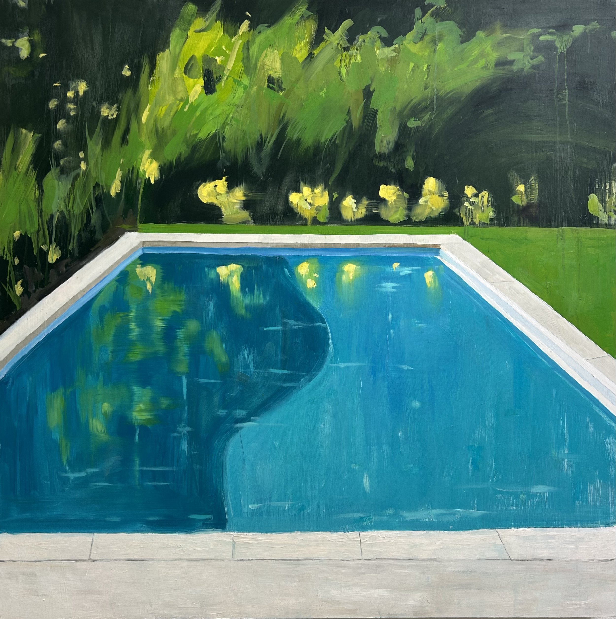 Holland Cunningham, Garden Pool, 2026, Oil on board, 36 x 36 inches