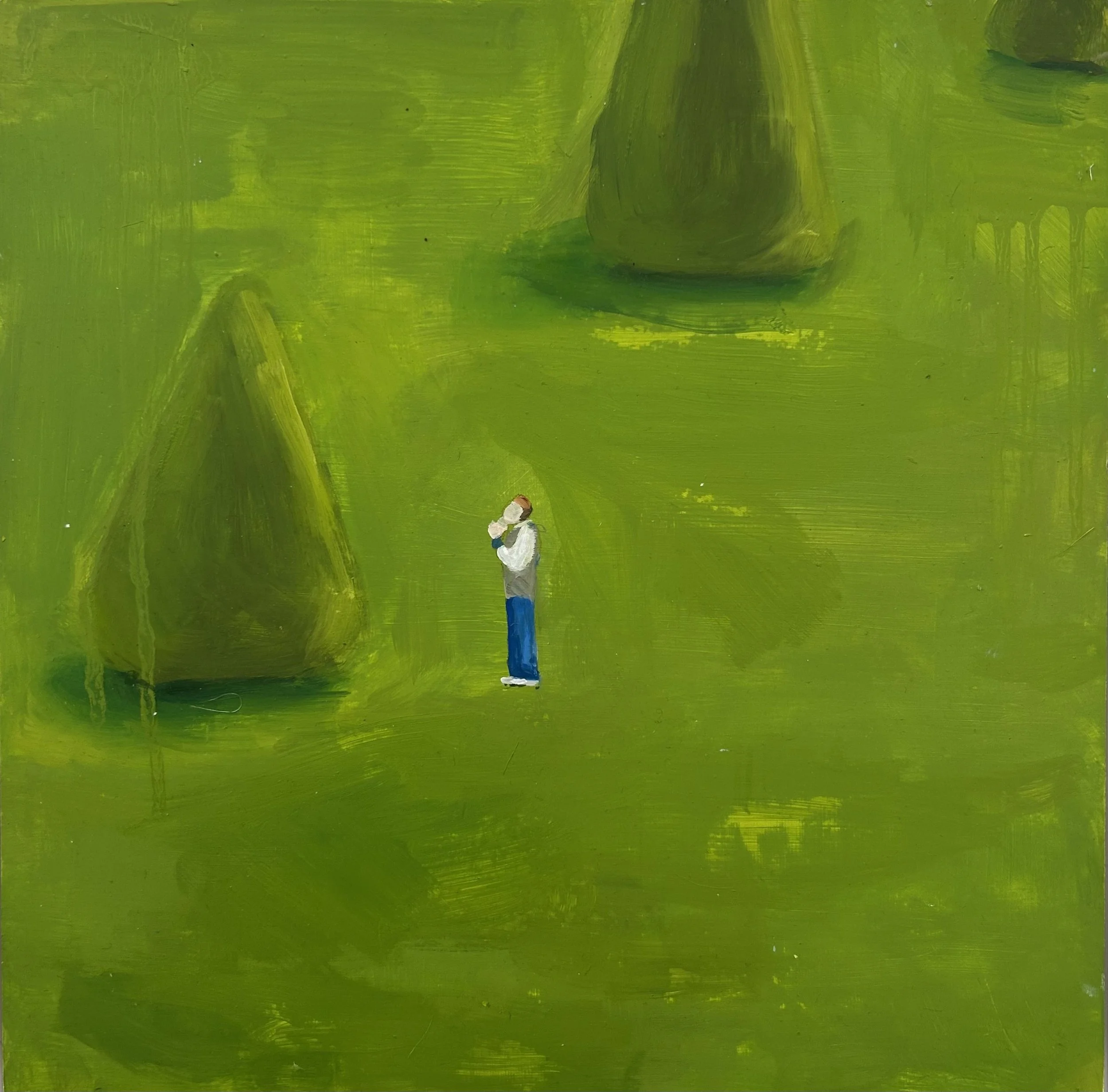 Holland Cunningham, To Scale, 2025, Oil on panel, 11.75 x 11.75 inches, 13 x 13 inches Framed