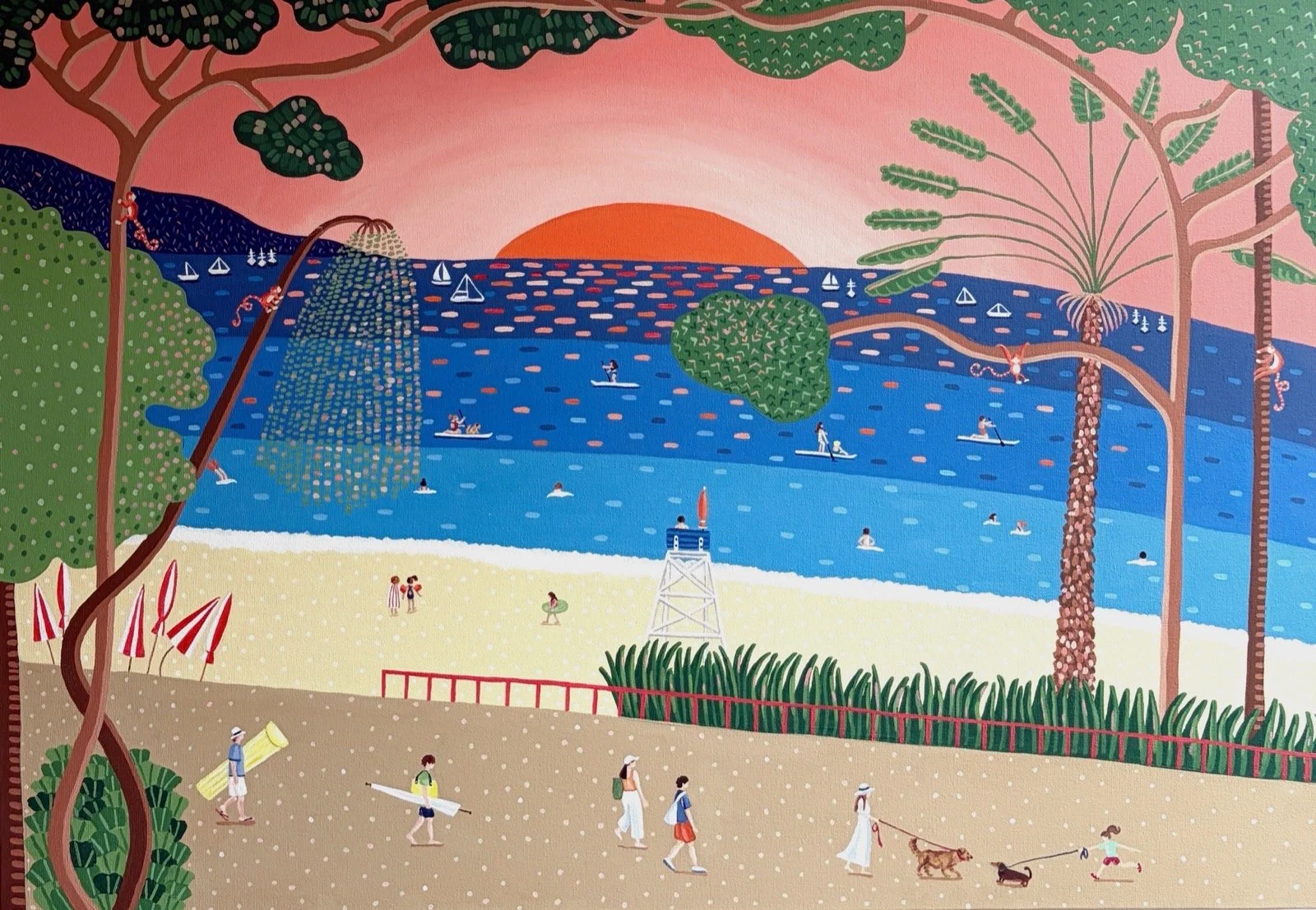 Leyla Pekmen, Monkey Bay, Sunset, 2026, Acrylic on canvas, 27 x 39 inches