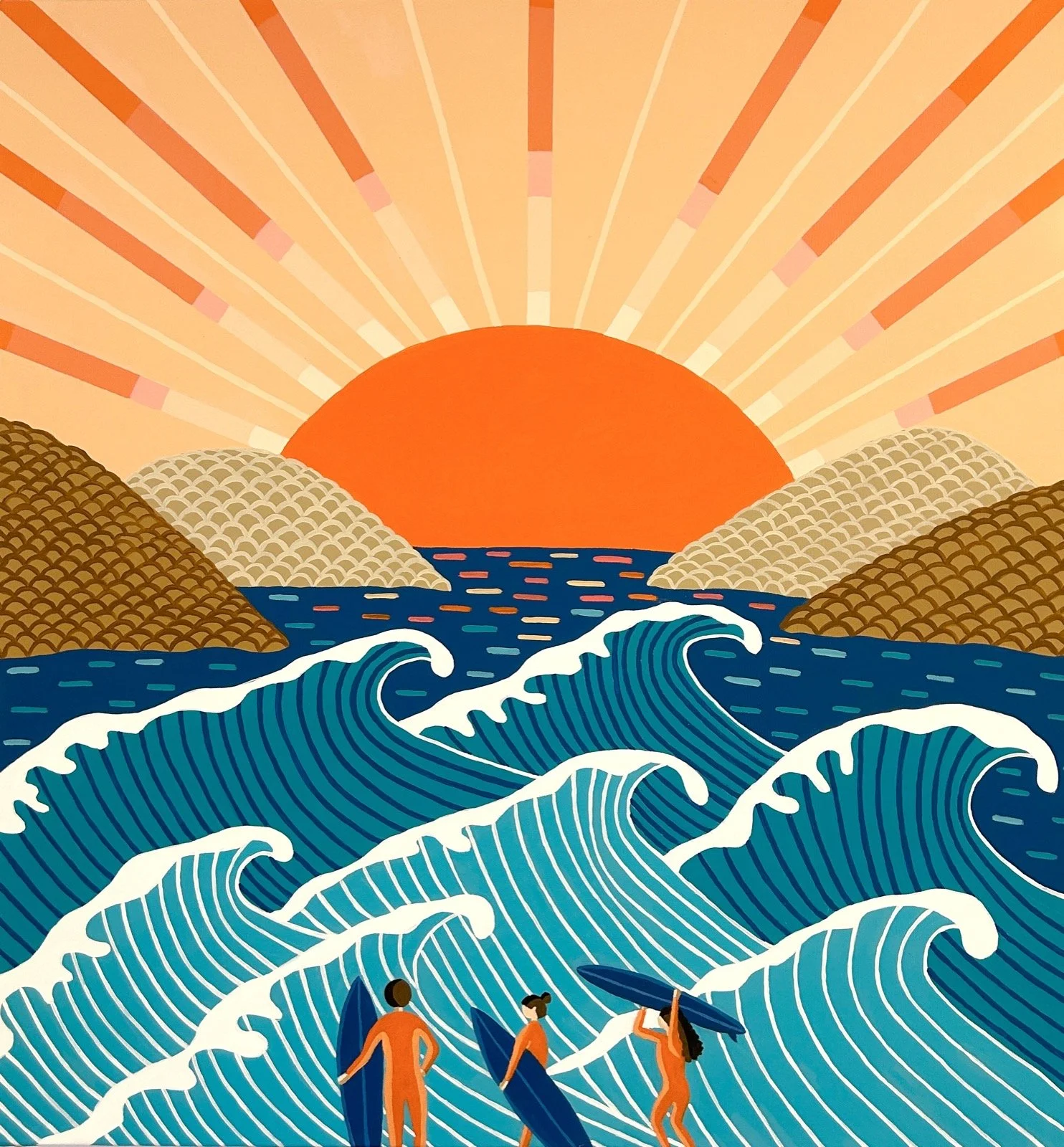 Leyla Pekmen, Sunset Waves, 2024, Acrylic on canvas, 29 x 27 inches