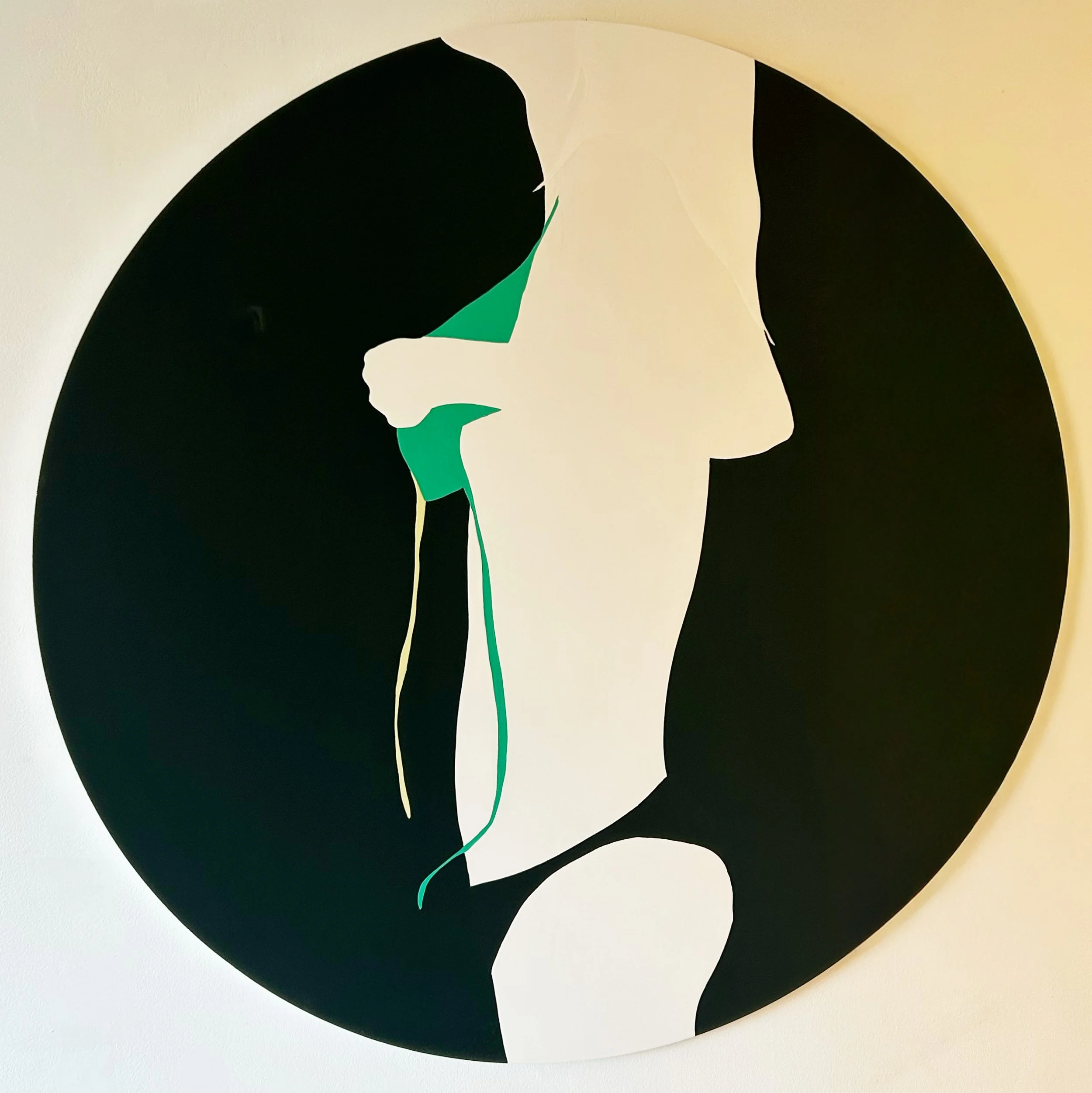 Green Flag on Green, 2026, Gloss on aluminum, 49.2 inches in diameter