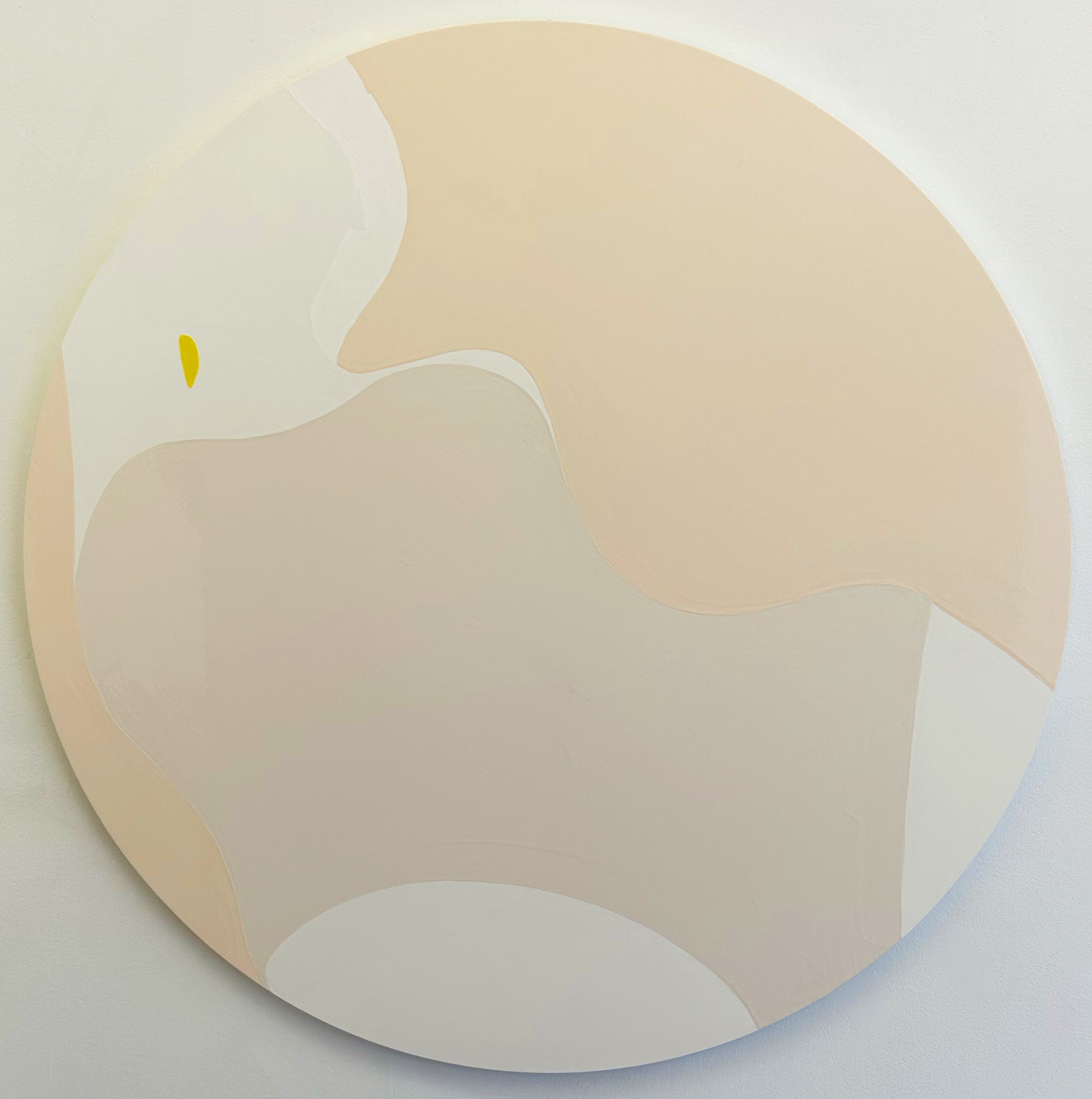 Yellow Disc on Pink, 2026, Gloss on aluminum, 49.2 inches in diameter