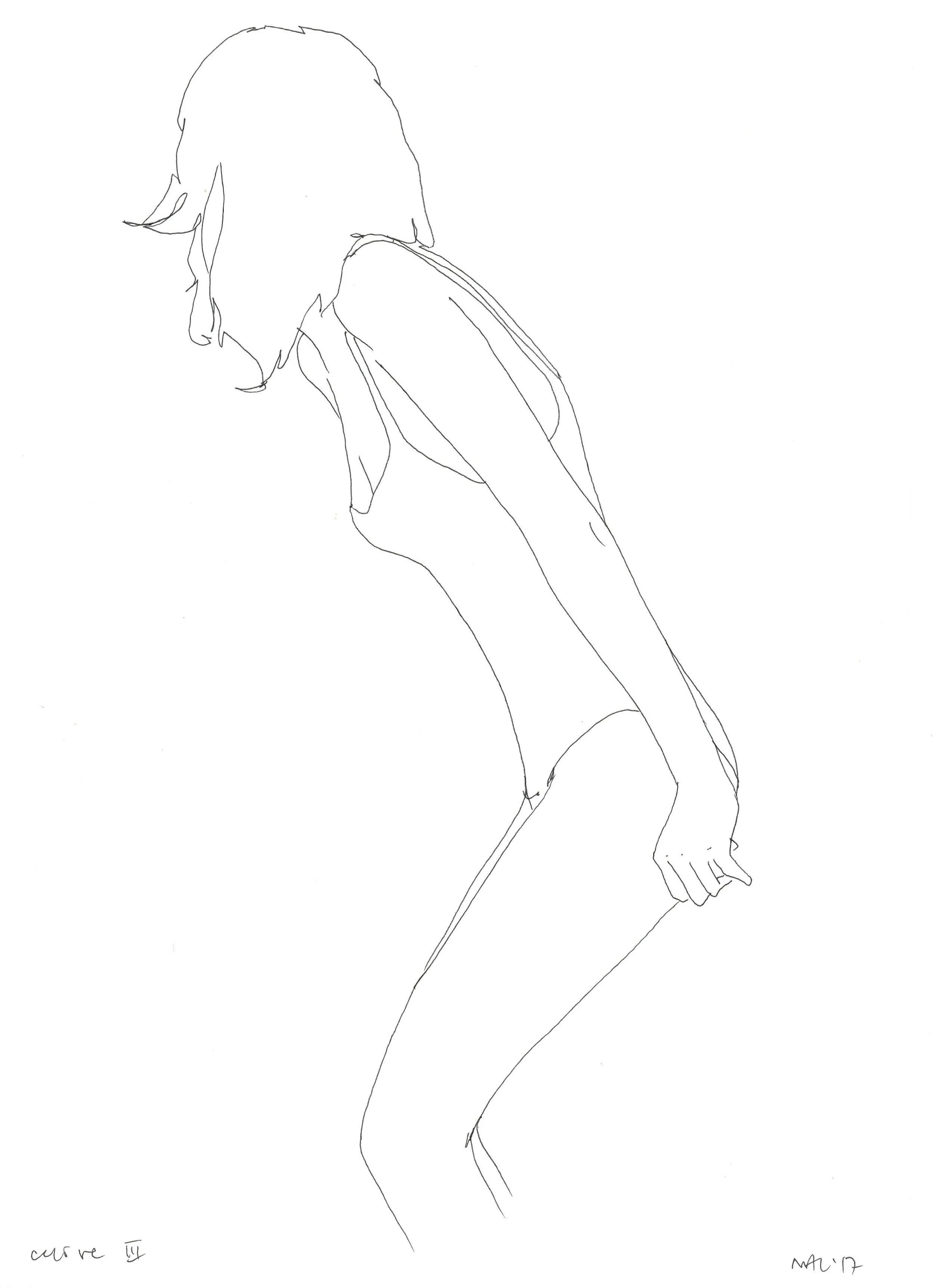 Natasha Law, Curve III, 2017, Ink on cartridge, 11 x 8.5 inches