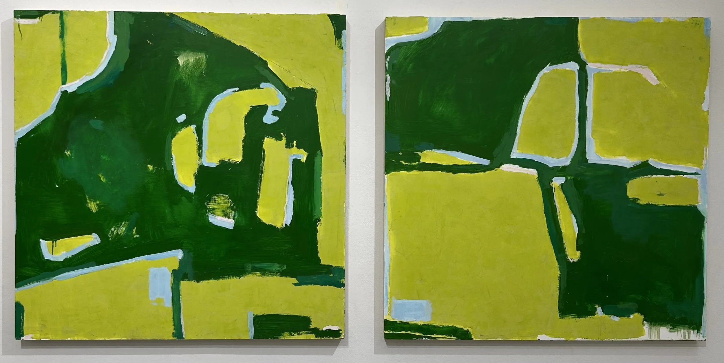 Holland Cunningham, Chrystie 47 (Diptych), 2018, Oil, Venetian plaster, and Enamel on board, 36 x 72 inches