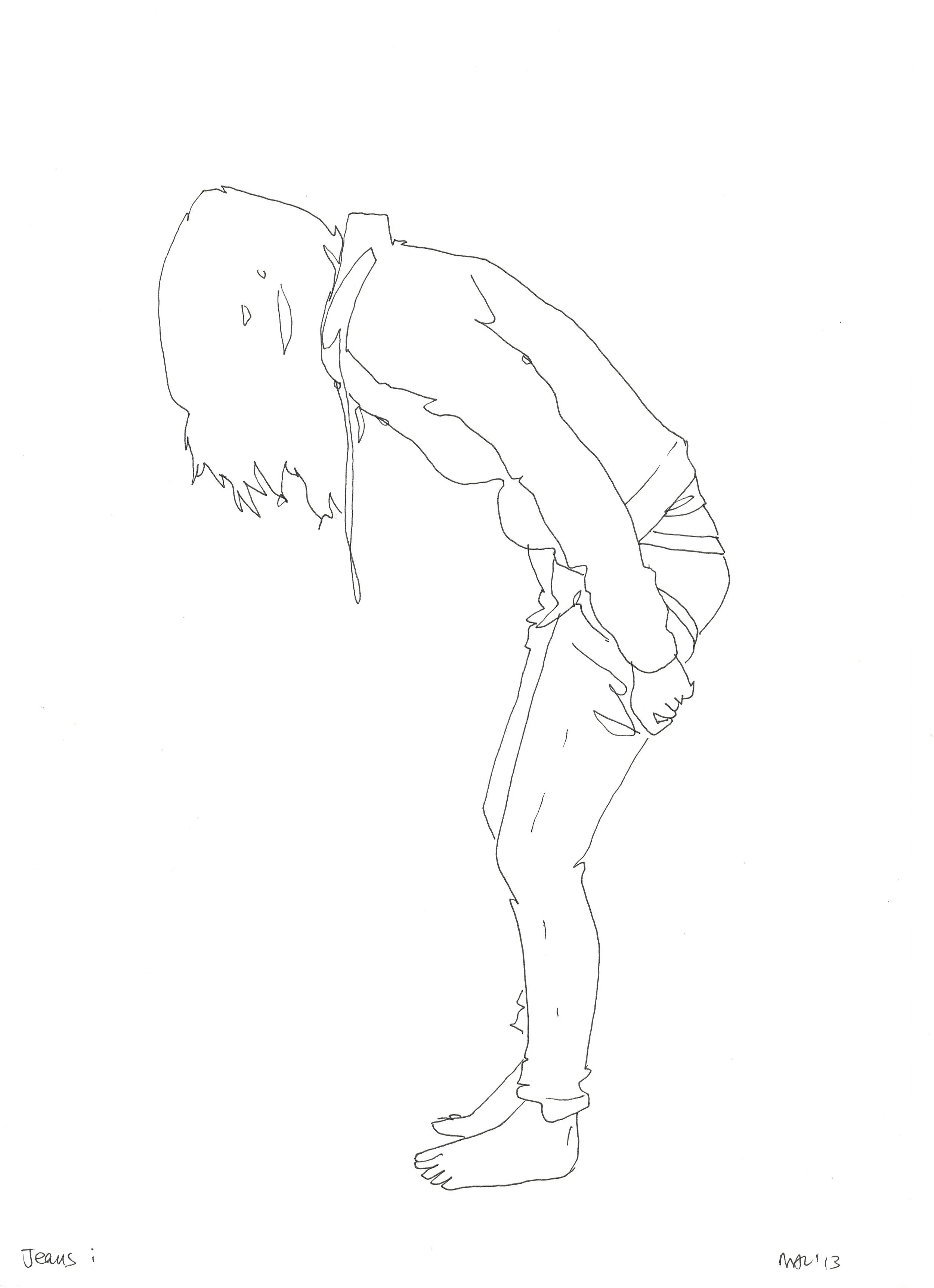 Natasha Law, Jeans (i), 2013, Ink on cartridge, 11 x 8.5 inches