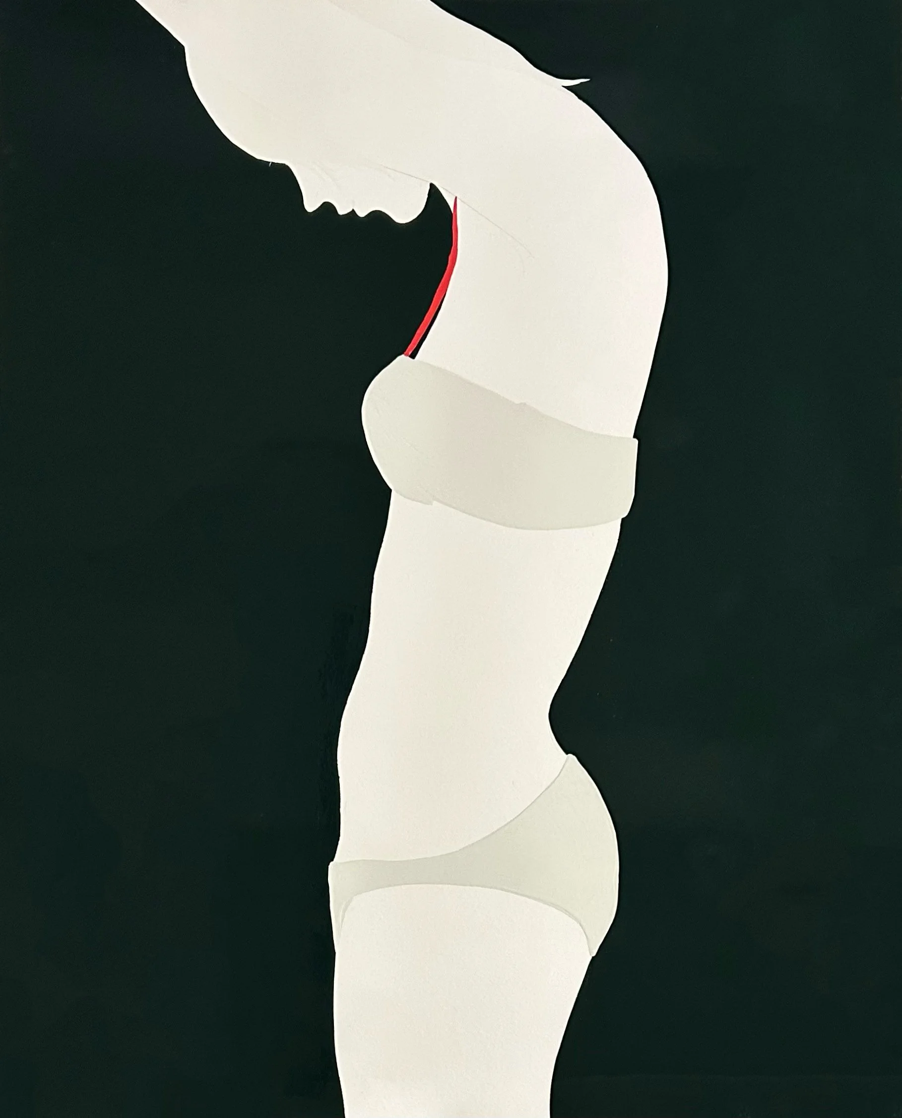 Natasha Law, Standing Grey and Red, 2025, Gloss on cartridge paper, 60 x 48 in, 66.5 x 54 in Framed