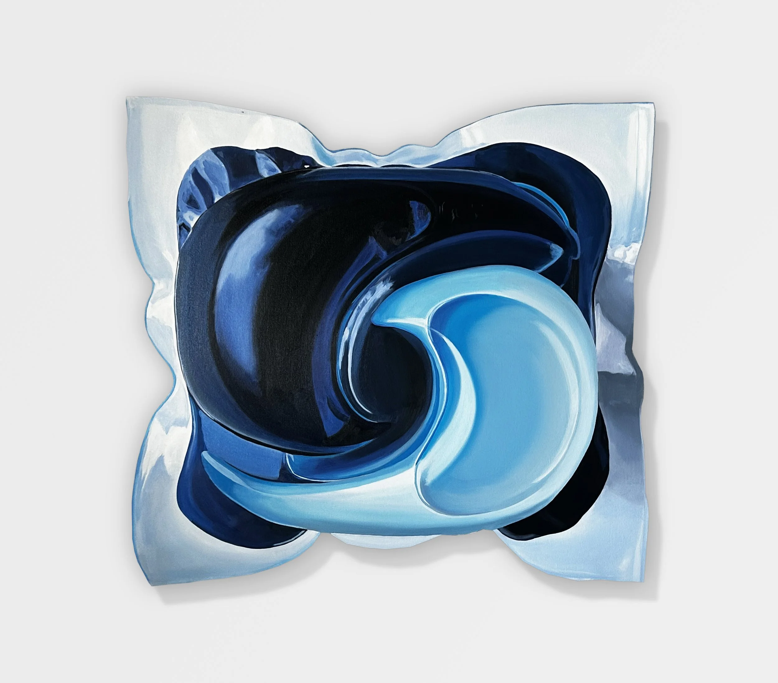 Gemma Gené, Tide Pod, 2025, Oil on canvas mounted on wood cut out, 30 x 32 inches