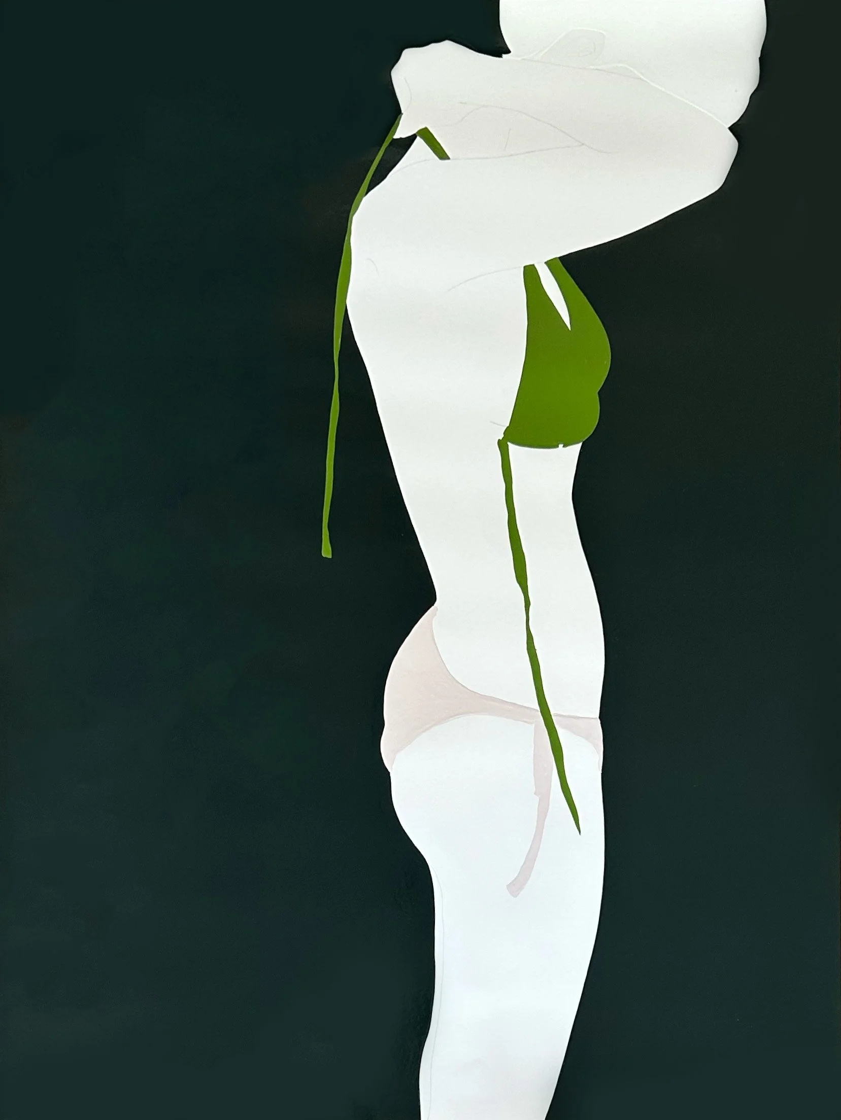 Natasha Law, Figure with Green Top, 2026, Gloss on cartridge paper, 54 x 39.5 inches, 60 x 46 inches Framed