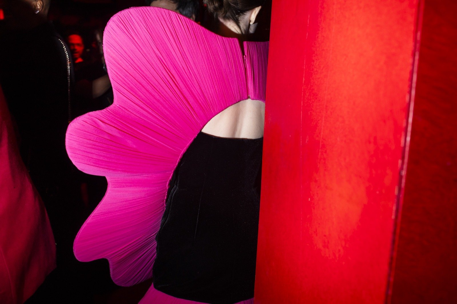 Landon Nordeman, Pink & Red (Andrea Riseborough in Jeremy Scott), Los Angeles, 2024, Edition 1 of 7, Archival Baryta Paper, 20 x 28 inches