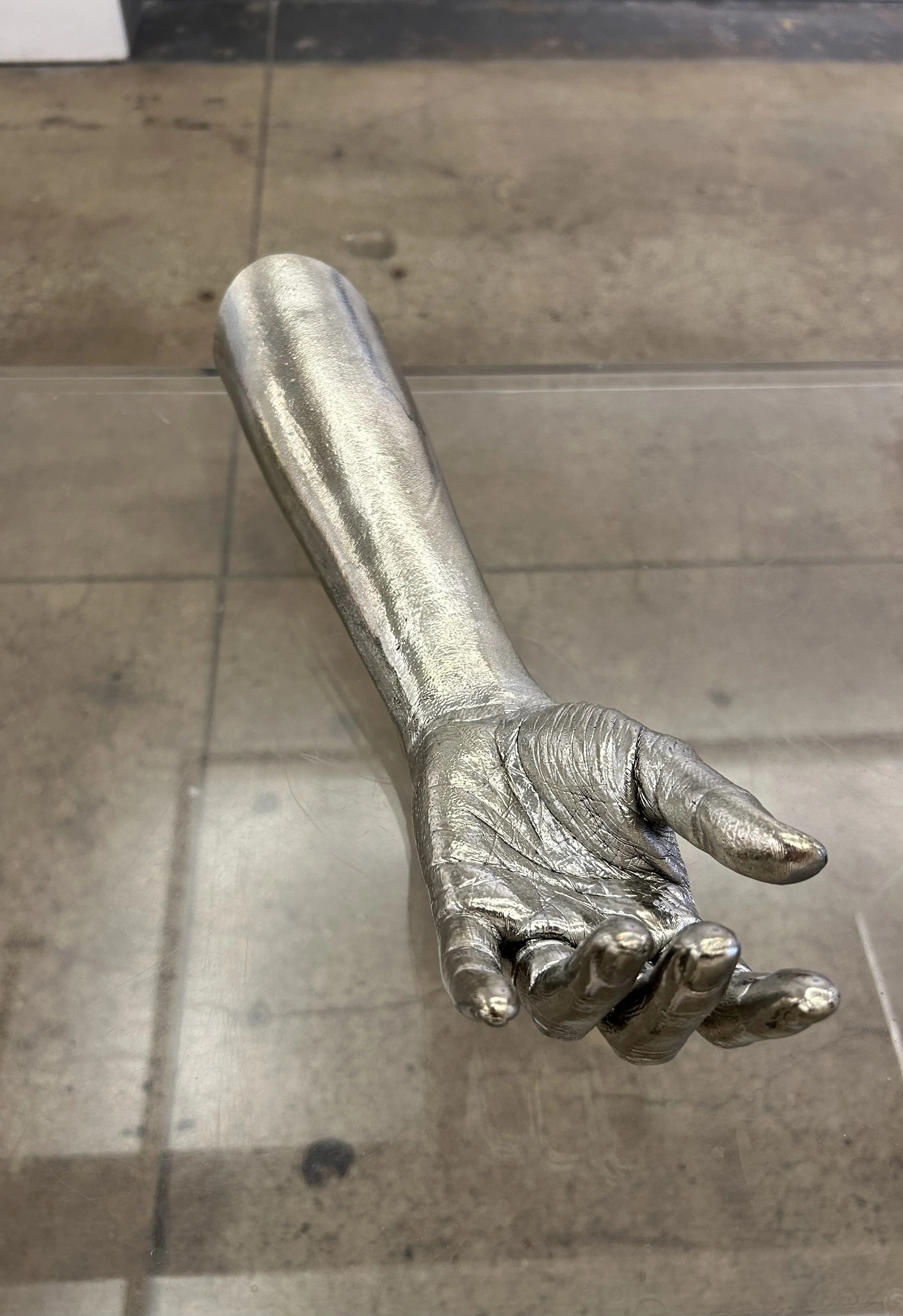 Gemma Gené, Left Chromed Hand, 2025, Edition 1 of 3, Chromed resin, 13 x 3.5 x 4 inches