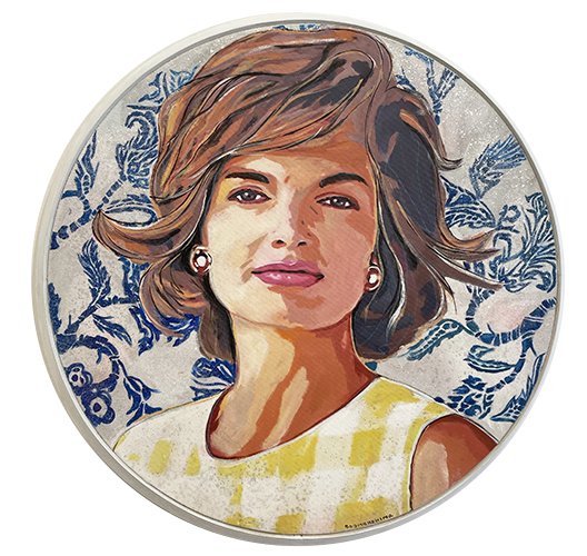 Mark Boomershine, Jackie O, 2021, Mixed media on canvas with diamond dust, 25.5 inches (framed)