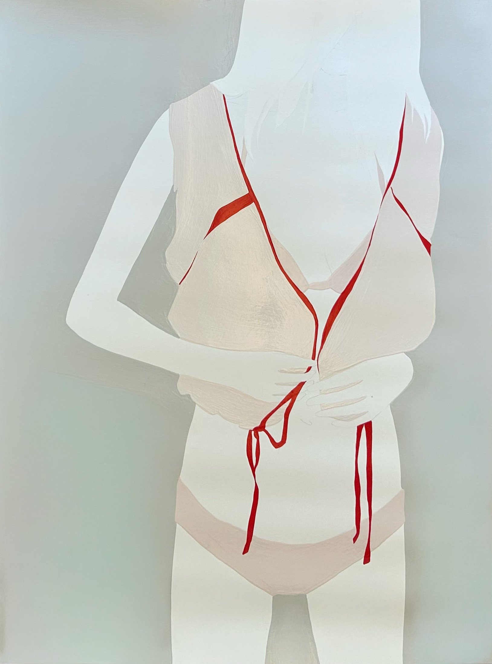 Natasha Law, Figure with Pink Top, 2026, Gloss on cartridge paper, 54 x 39.5 inches, 60 x 46 inches Framed