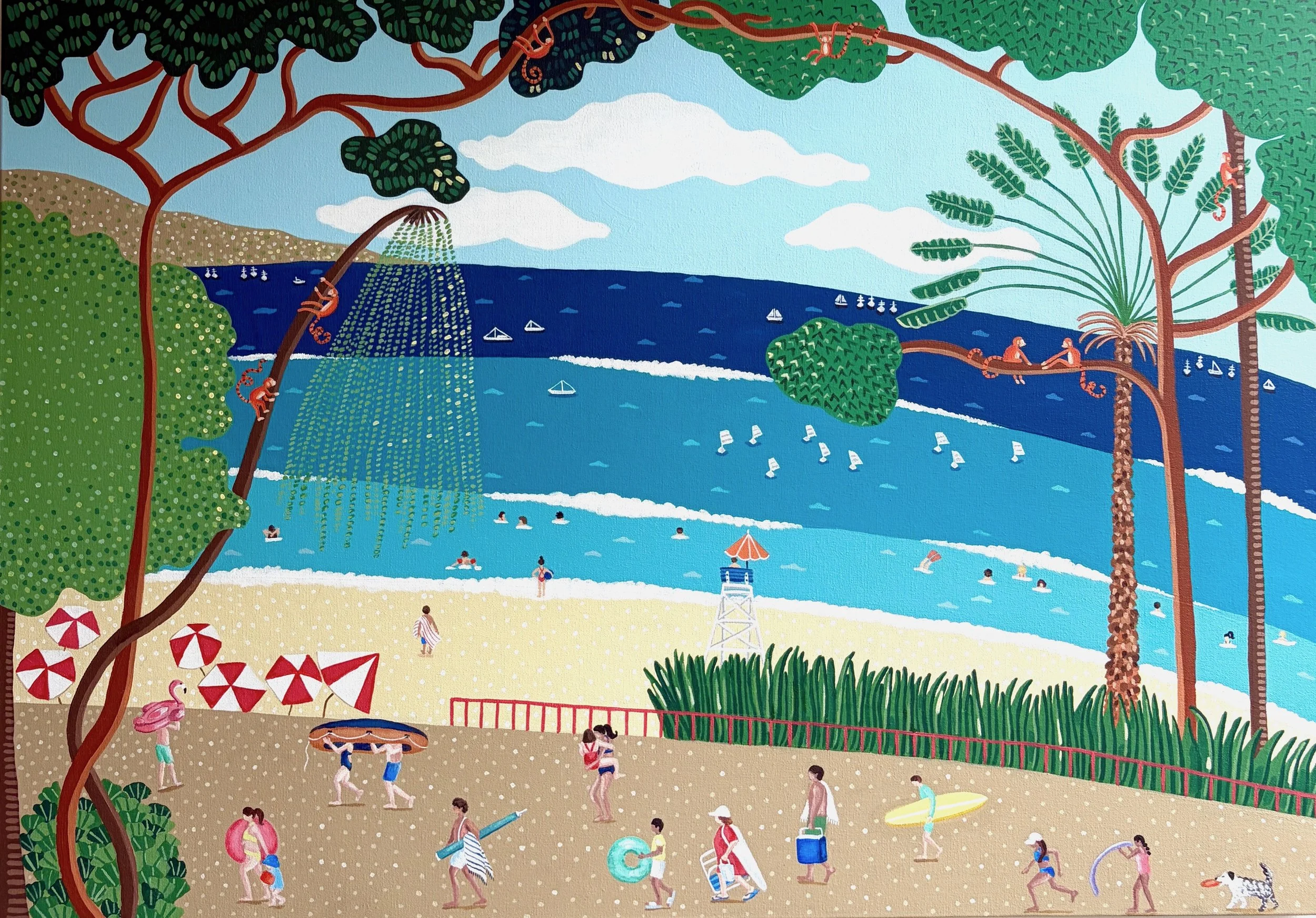 Leyla Pekmen, Monkey Bay, Midday, 2026, Acrylic on Canvas, 27 × 39 in