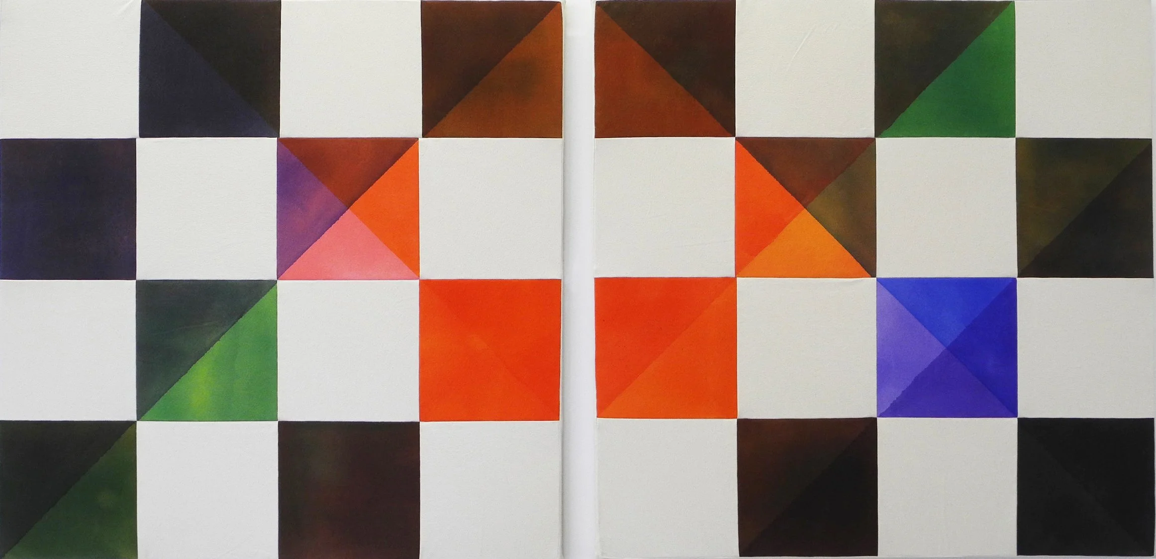 Field Kallop, Tiles (3 and 4), 2016, Acrylic on canvas, 44 x 88 inches