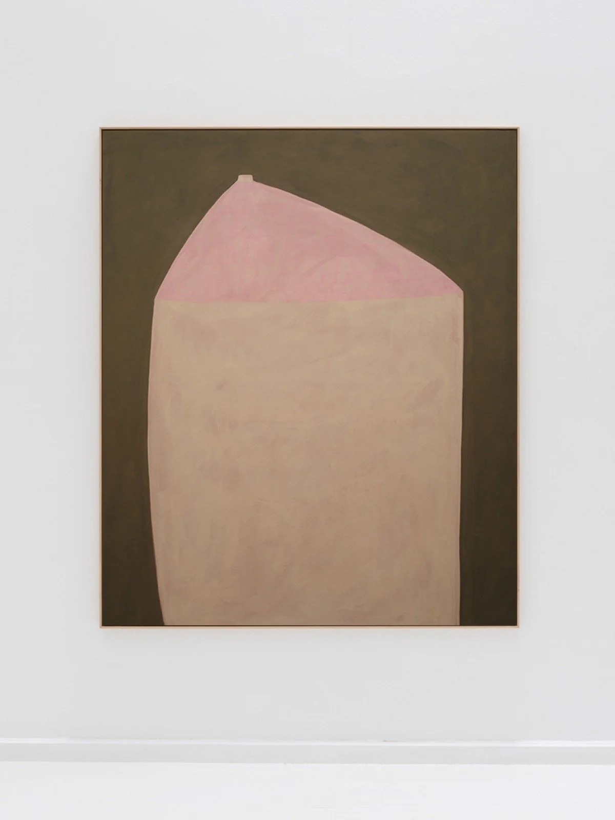 Maru Quiñonero, PINK ROOFTOP, 2026, Acrylic and pencil on canvas, 45.7 x 38.2 Inches, Framed