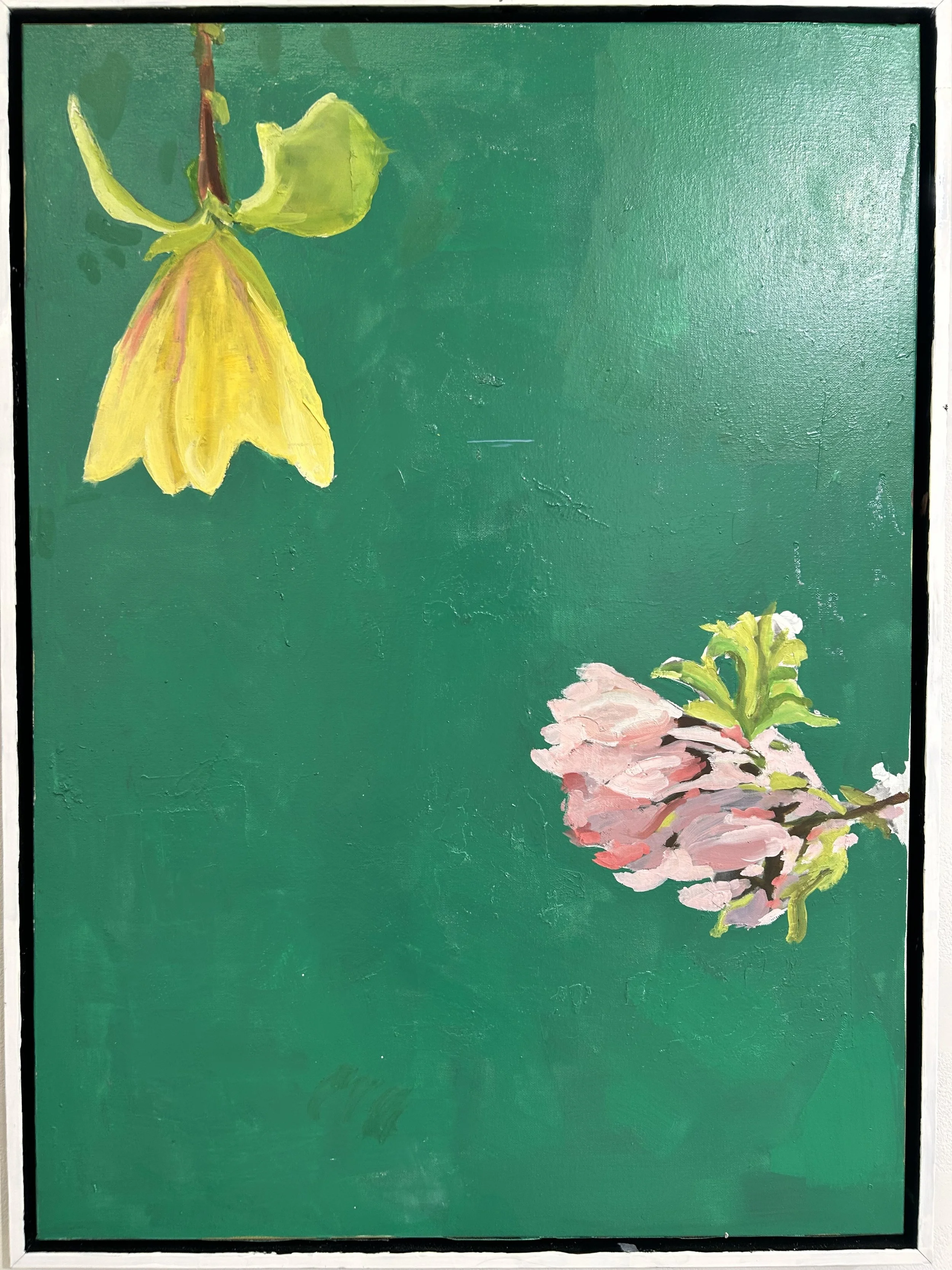 Holland Cunningham, Flowers on Green, 2023, Oil on canvas, 35 x 25 inches 