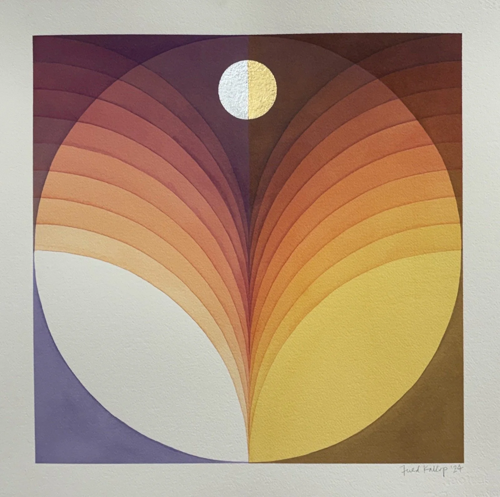 Field Kallop, Apex Study, 2024, Watercolor with gold and silver leaf on paper, 22.5 x 22.5 inches