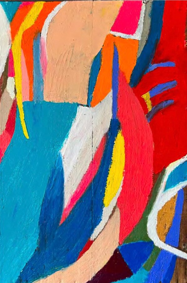 Dreamspace, 2023, France, Oil stick and oil on antique wooden panel, 25 x 17 x 1. 5 inches