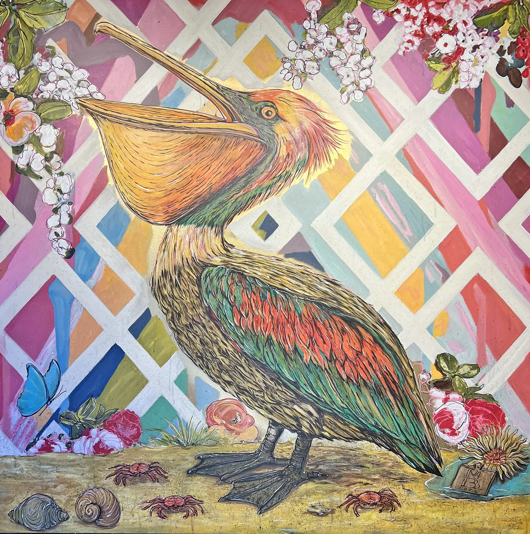 Mark Boomershine, Pelican, 2026, Mixed media on canvas, 60 x 60 inches 