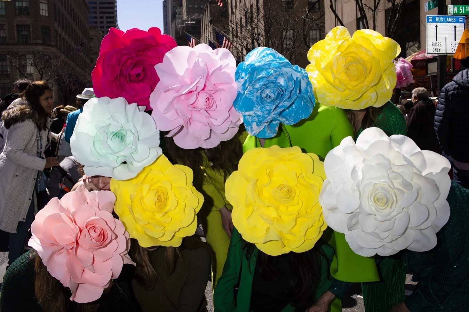 Landon Nordeman, Flower Hats, Easter Sunday, New York City, 2023, Edition 1 of 7, Archival Baryta Paper, 20 x 28 inches
