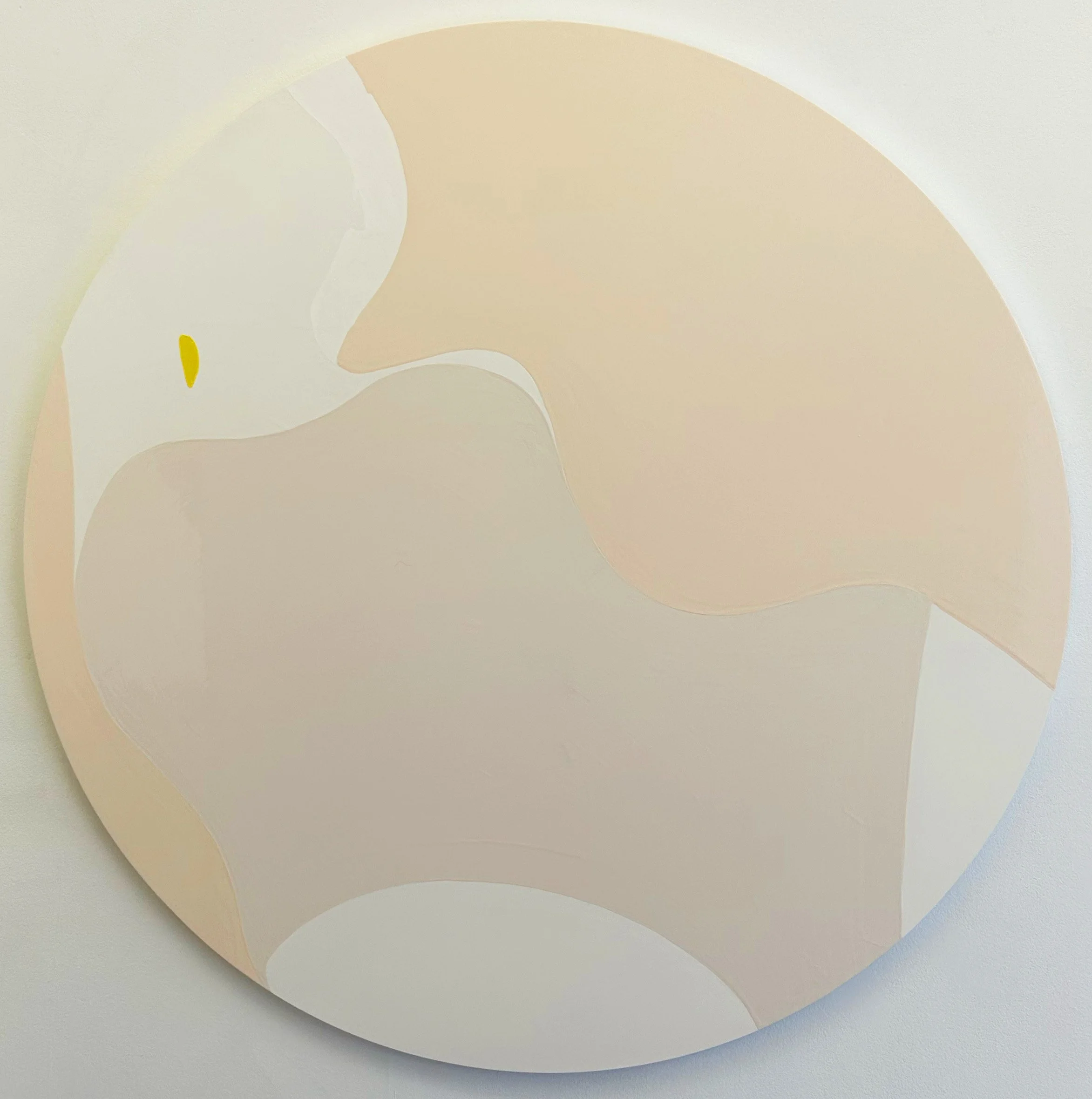 Natasha Law, Yellow Disc on Pink, 2026, Gloss on aluminum, 49.2 inches in diameter