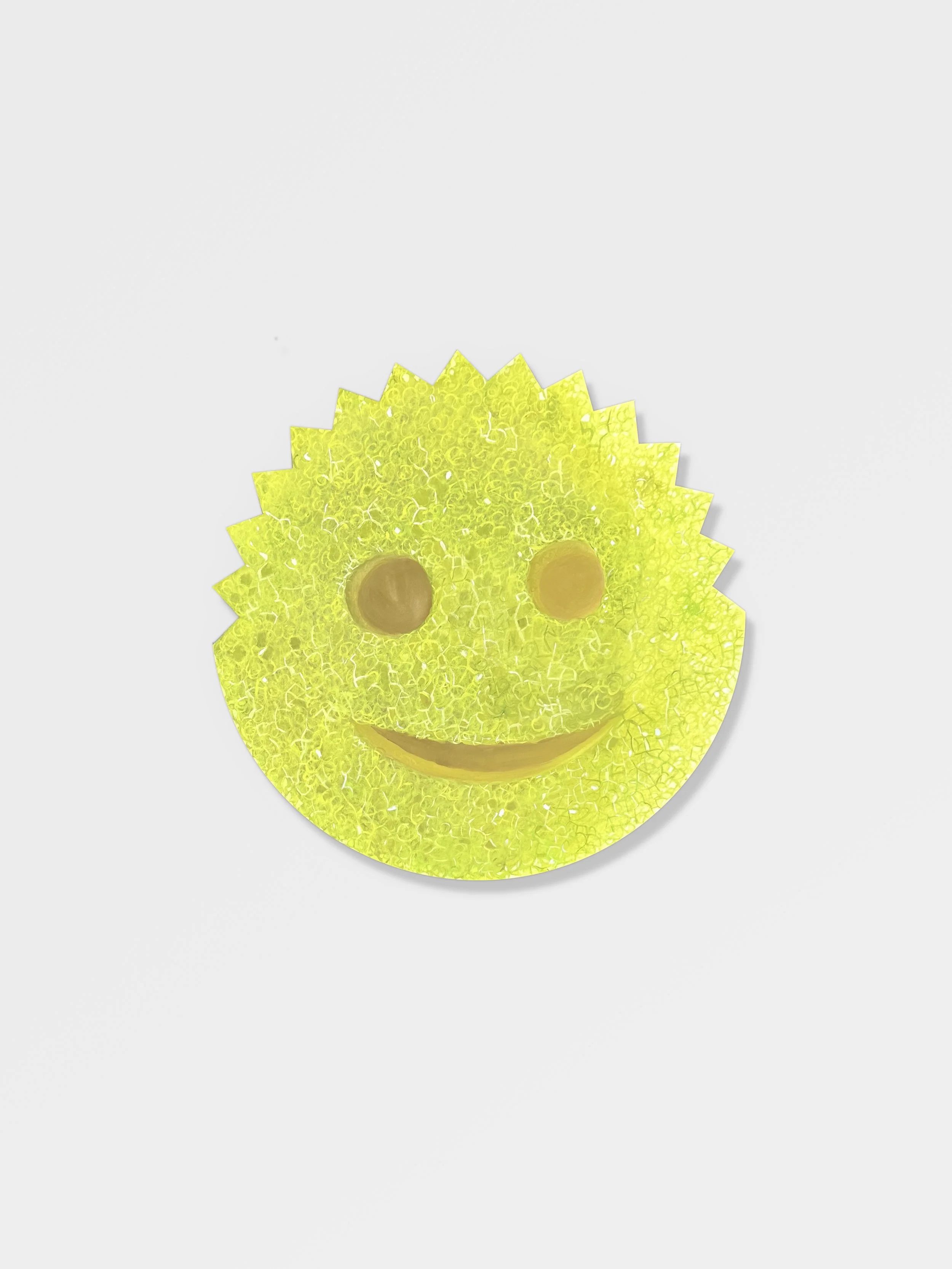Gemma Gené, Scrub Daddy, 2025, Oil on canvas mounted on wood cut out, 36 inches in diameter