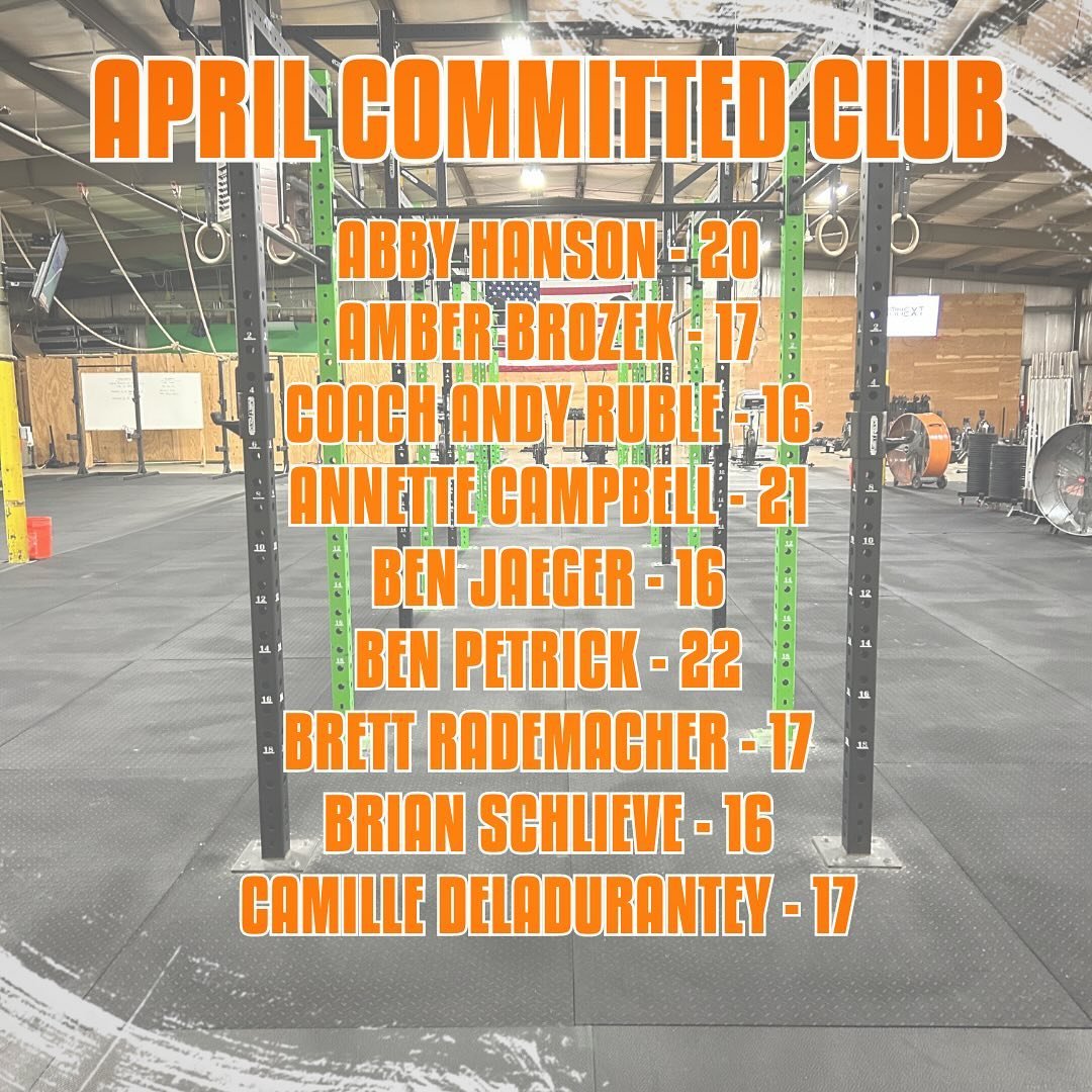 🙌 𝐀𝐩𝐫𝐢𝐥 𝐂𝐨𝐦𝐦𝐢𝐭𝐭𝐞𝐝 𝐂𝐥𝐮𝐛! 🙌

Congrats to our Rohkees who attended 𝟏𝟔 𝐨𝐫 𝐦𝐨𝐫𝐞 classes in the month of April! We love that you make time for yourselves to better your lives, get stronger, and see your gym family. AND, so you c