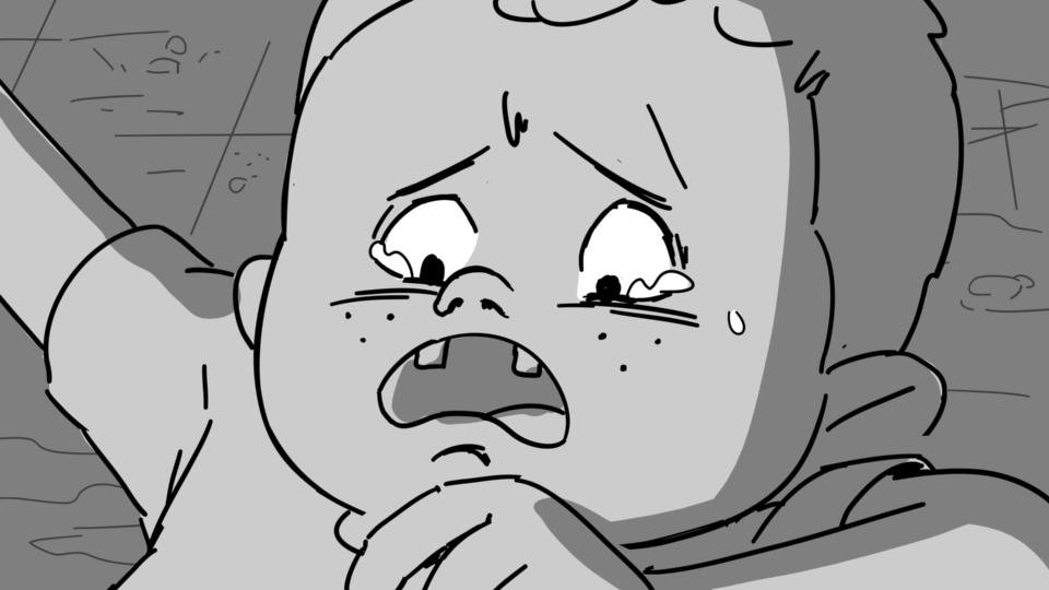 A cartoon child crying with tears and a distressed expression.