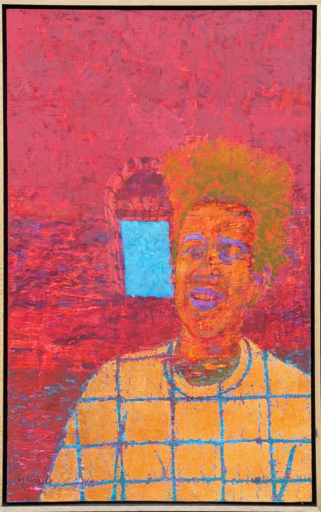 “Laughing Girl”, Oil , Metal Leaf; 32”H x 19”W; 1987