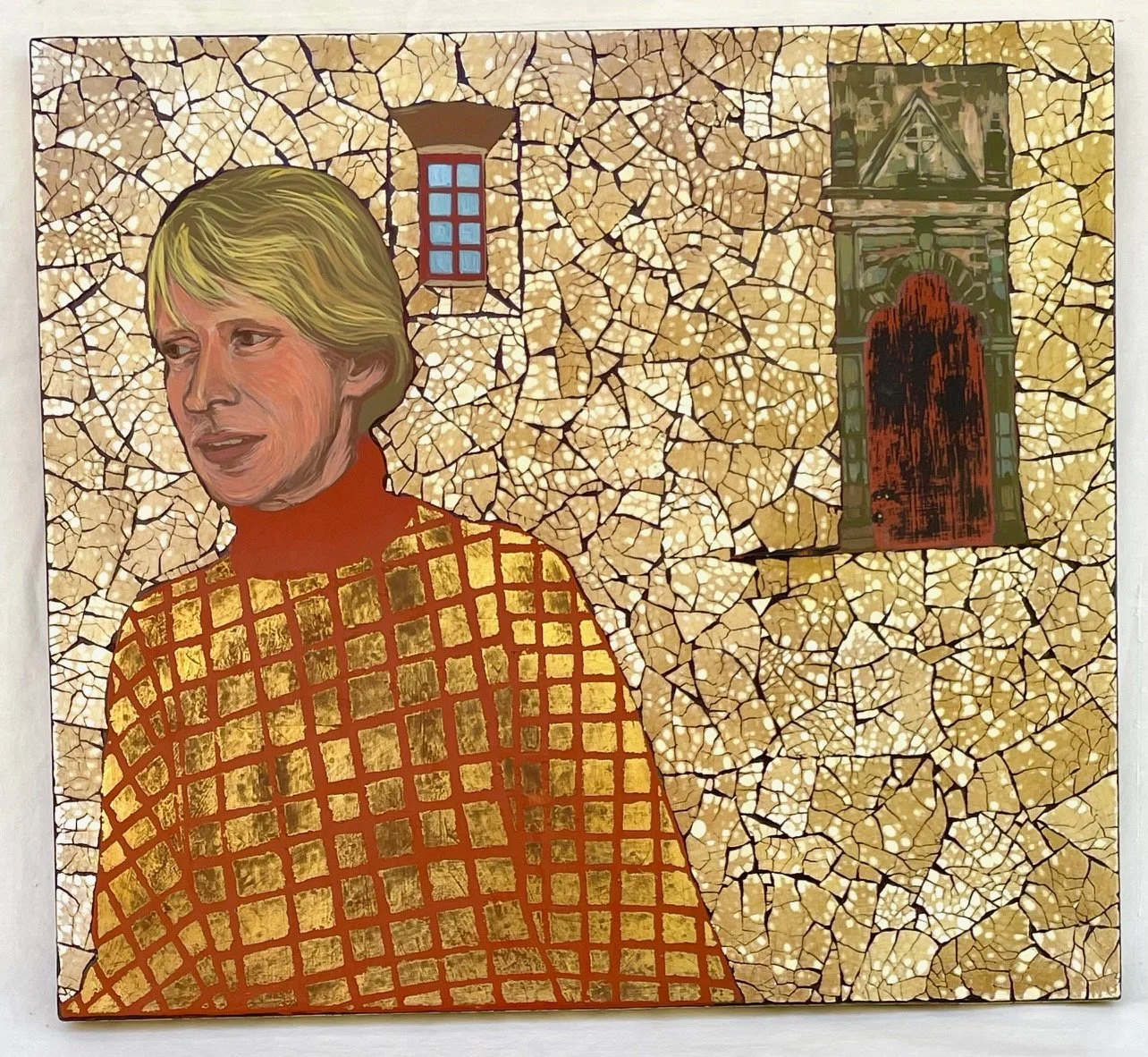 “Tourist Series #4”; Eggshell, Acrylic, Gold Leaf; 12.5H x 13.5”W; 1986