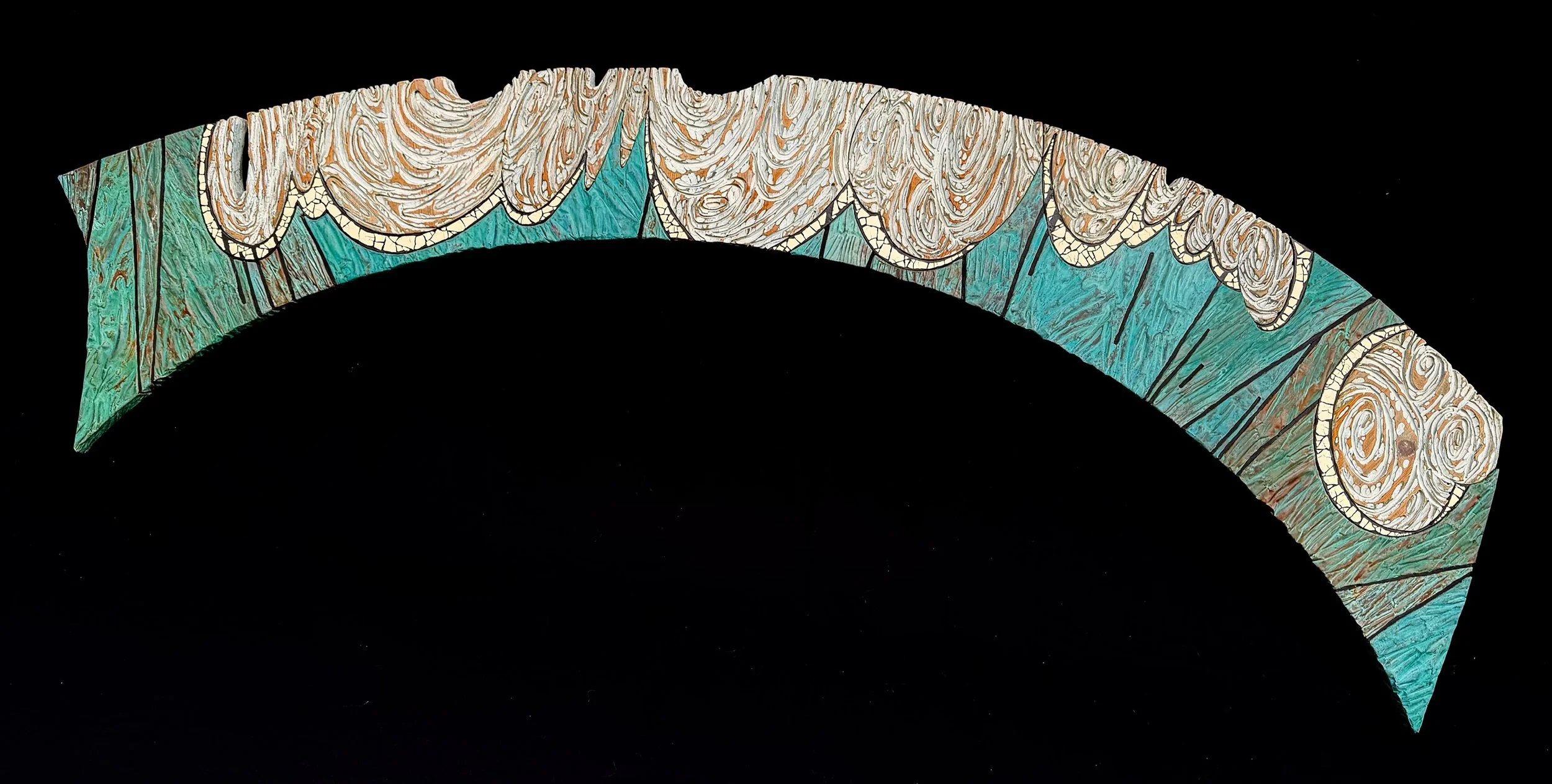 “Water Stone”; Copper, Eggshell, Wood, Casein; 25”H x 70”W x 1”D    1993