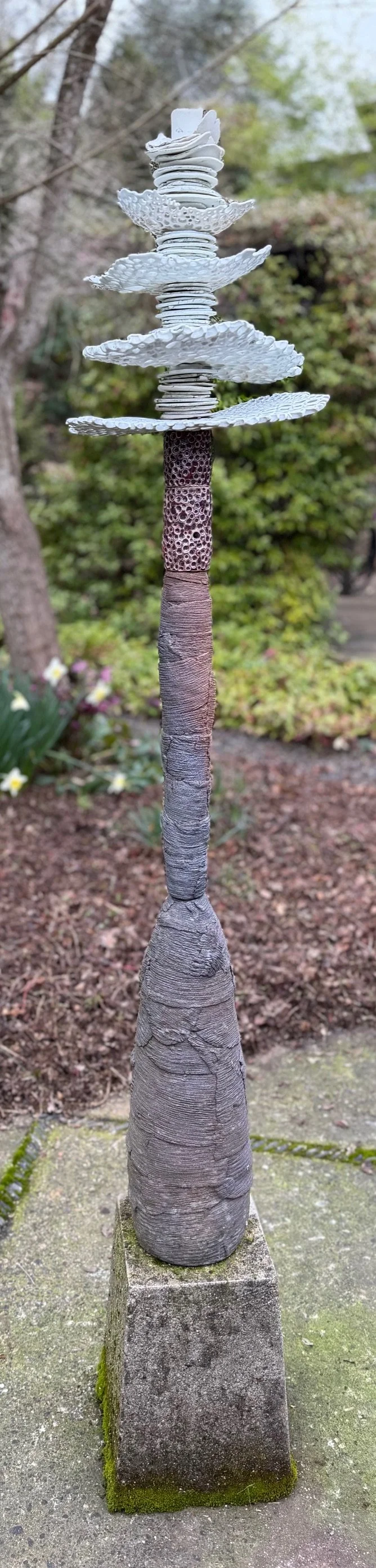 “Lacy Vertical Landscape”; Stoneware & Porcelain; 72”H x 7”W; 2017