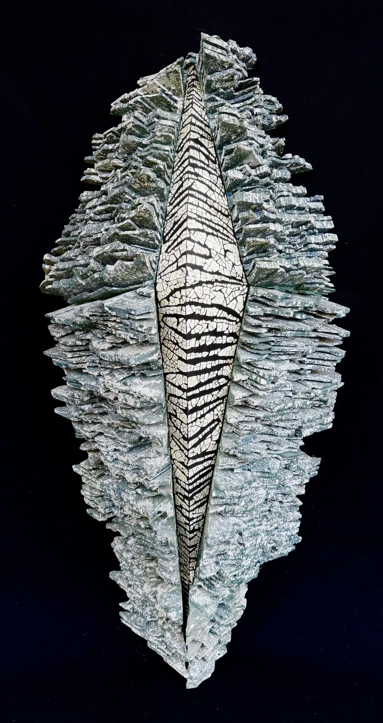 “Shield #1”_Front; Casein, Wood, Eggshell; 33.5”H x 17” W x 7”D; 1999