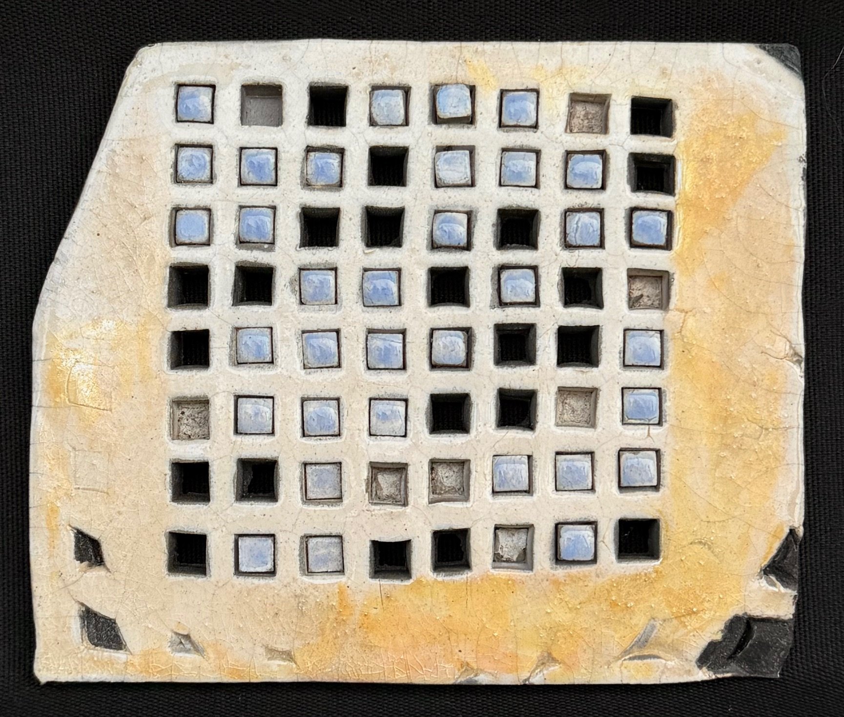 “Blue & Gold”; Raku; 4”H x 4.25”W x .25”D; 2007