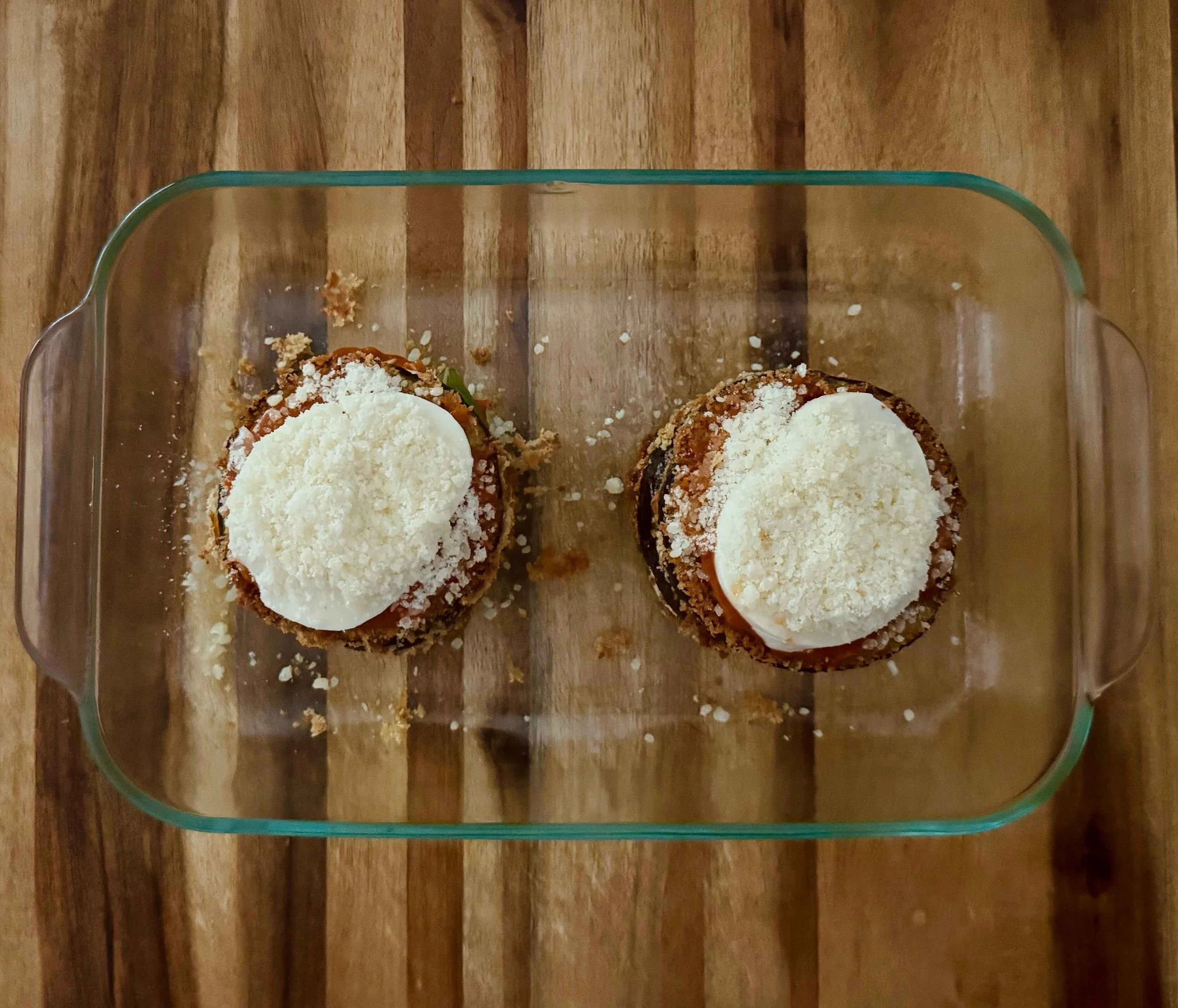 Photo of 2 assembled eggplant stacks